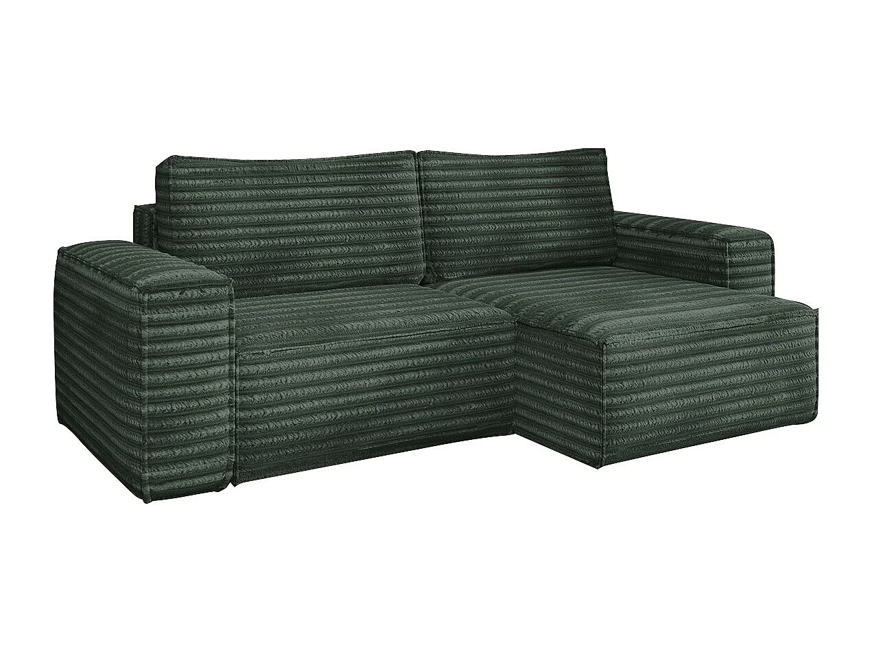 L-förmiges Bohoo-Ecksofa mit Schlaffunktion, Stoff Velo, Grün, Rechts