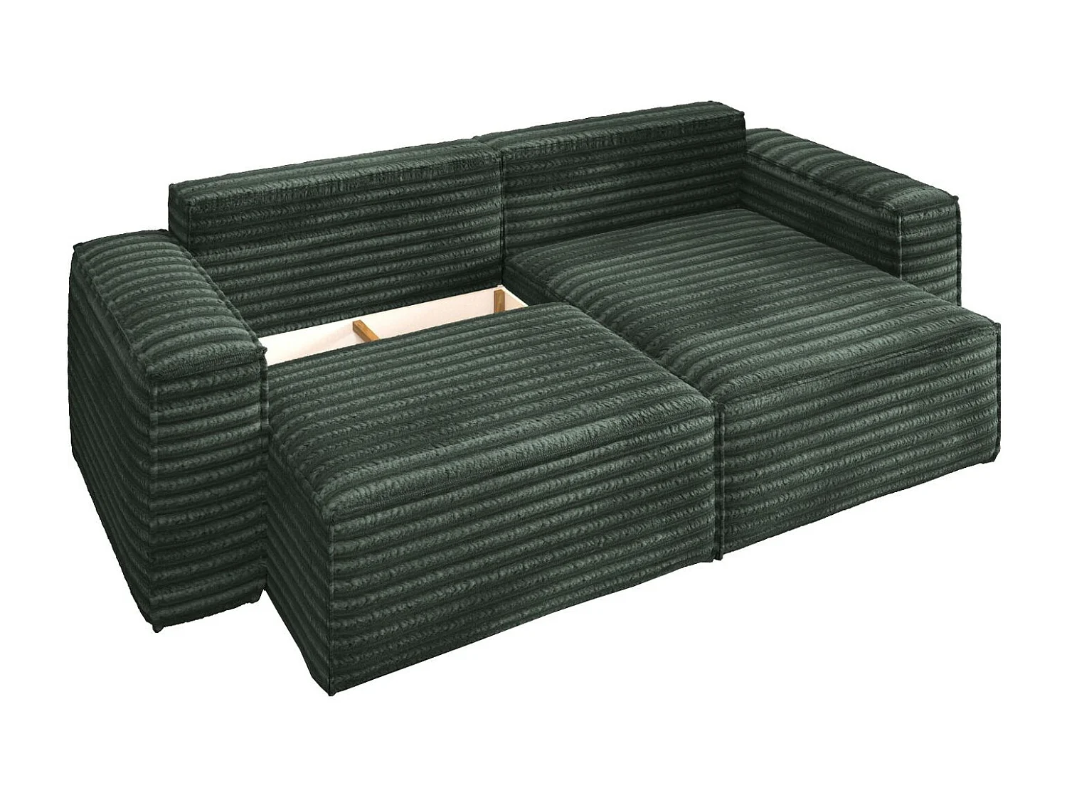 L-förmiges Bohoo-Ecksofa mit Schlaffunktion, Stoff Velo, Grün, Rechts