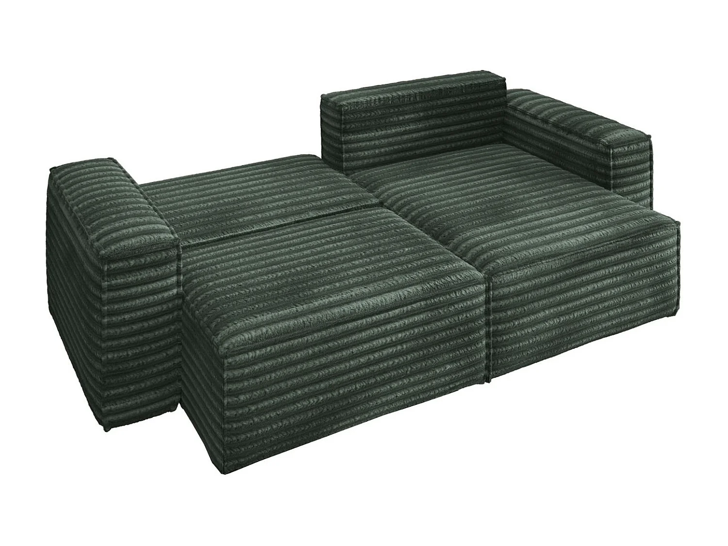 L-förmiges Bohoo-Ecksofa mit Schlaffunktion, Stoff Velo, Grün, Rechts