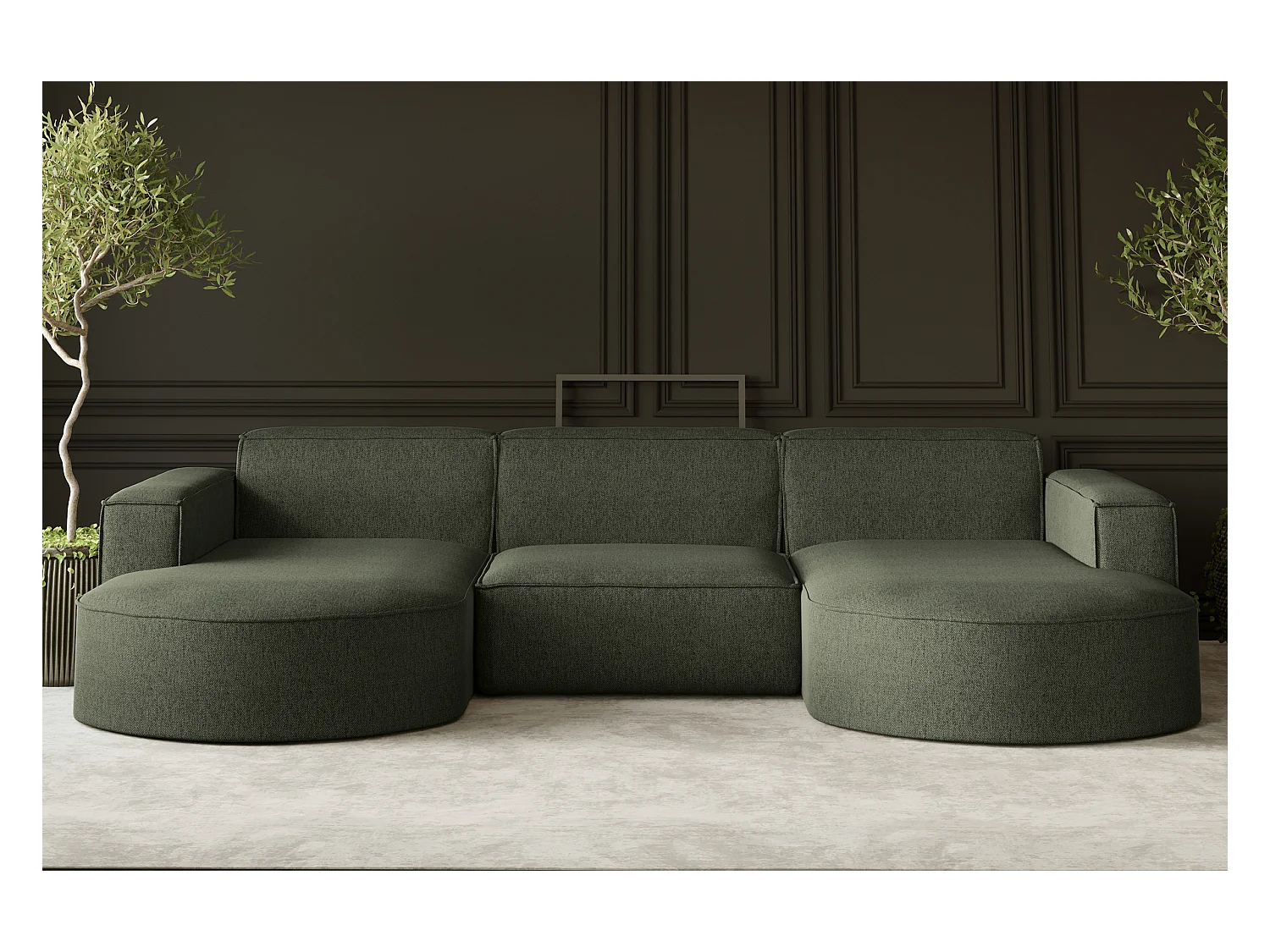 Canapé d'angle Modena en U, tissu Verita, vert foncé