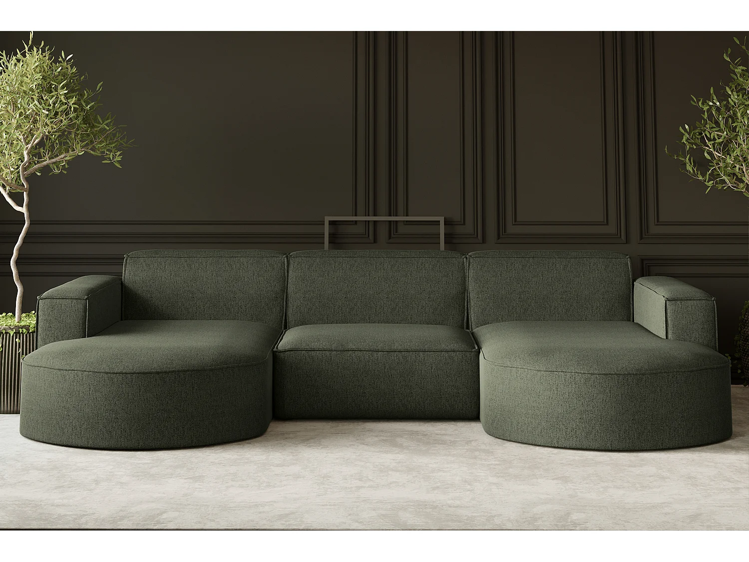 Canapé d'angle Modena en U, tissu Verita, vert foncé