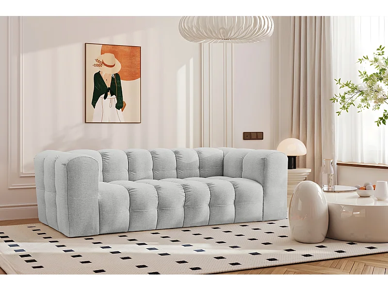 Sofa 3-Sitzer, Komfort Couch BALOO, stoff Schenille, Hellgrau