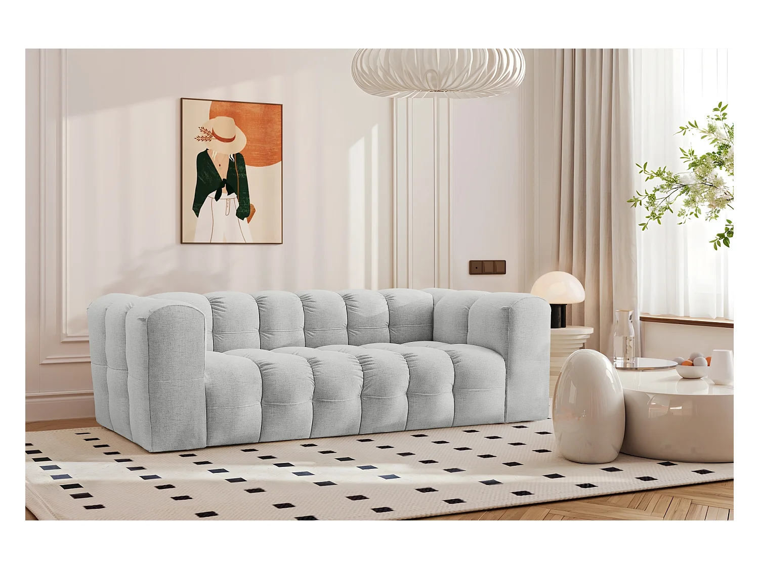 3-zitsbank, comfortbank BALOO, stof Schenille, lichtgrijs