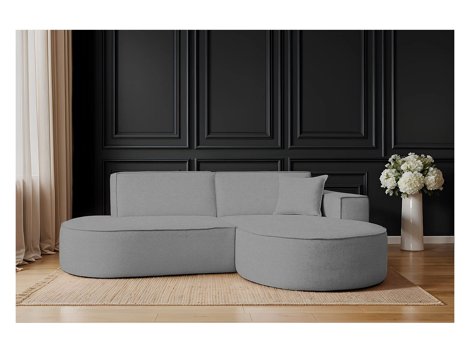 Canapé d'angle Modena Studio en tissu Artico, Ciment Droite