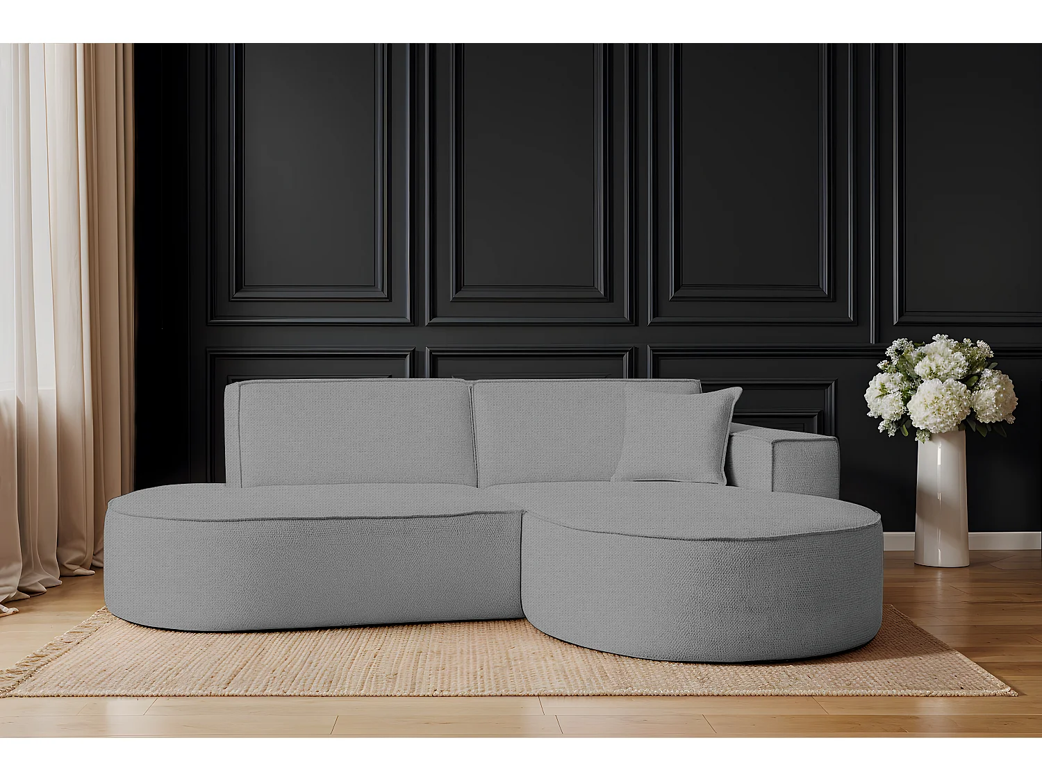 Ecksofa Modena Studio Stoff Artico, Cement Rechts