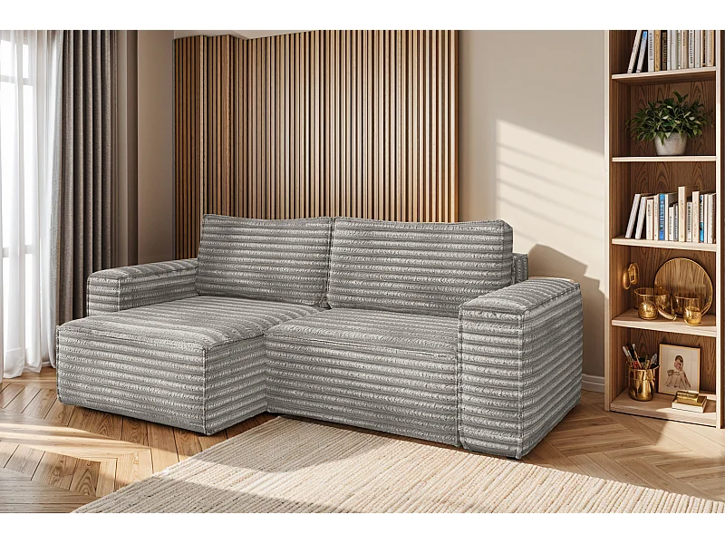 L-förmiges Bohoo-Ecksofa mit Schlaffunktion, Stoff Velo, Grau, Links