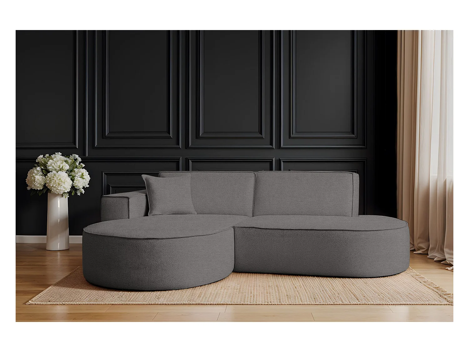 Canapé d'angle Modena Studio tissu Artico, anthracite gauche