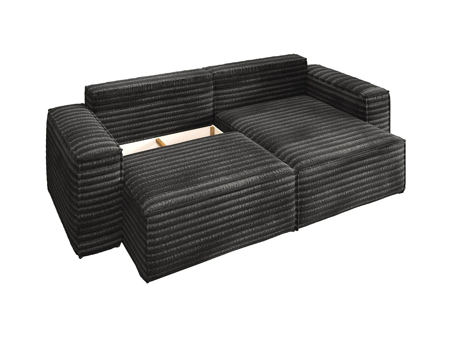L-förmiges Bohoo-Ecksofa mit Schlaffunktion, Stoff Velo, Dunkelgrau, Rechts