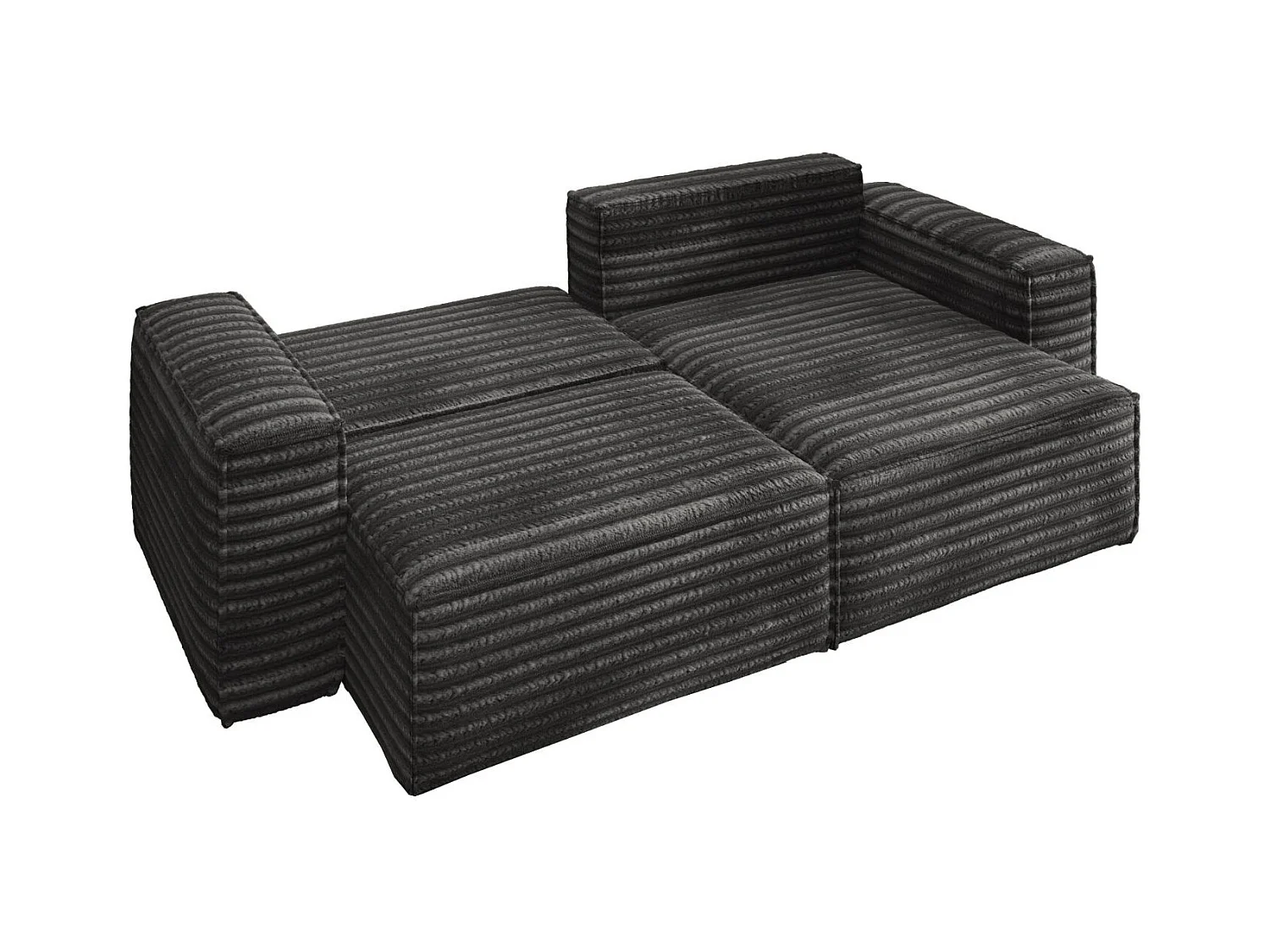L-förmiges Bohoo-Ecksofa mit Schlaffunktion, Stoff Velo, Dunkelgrau, Rechts