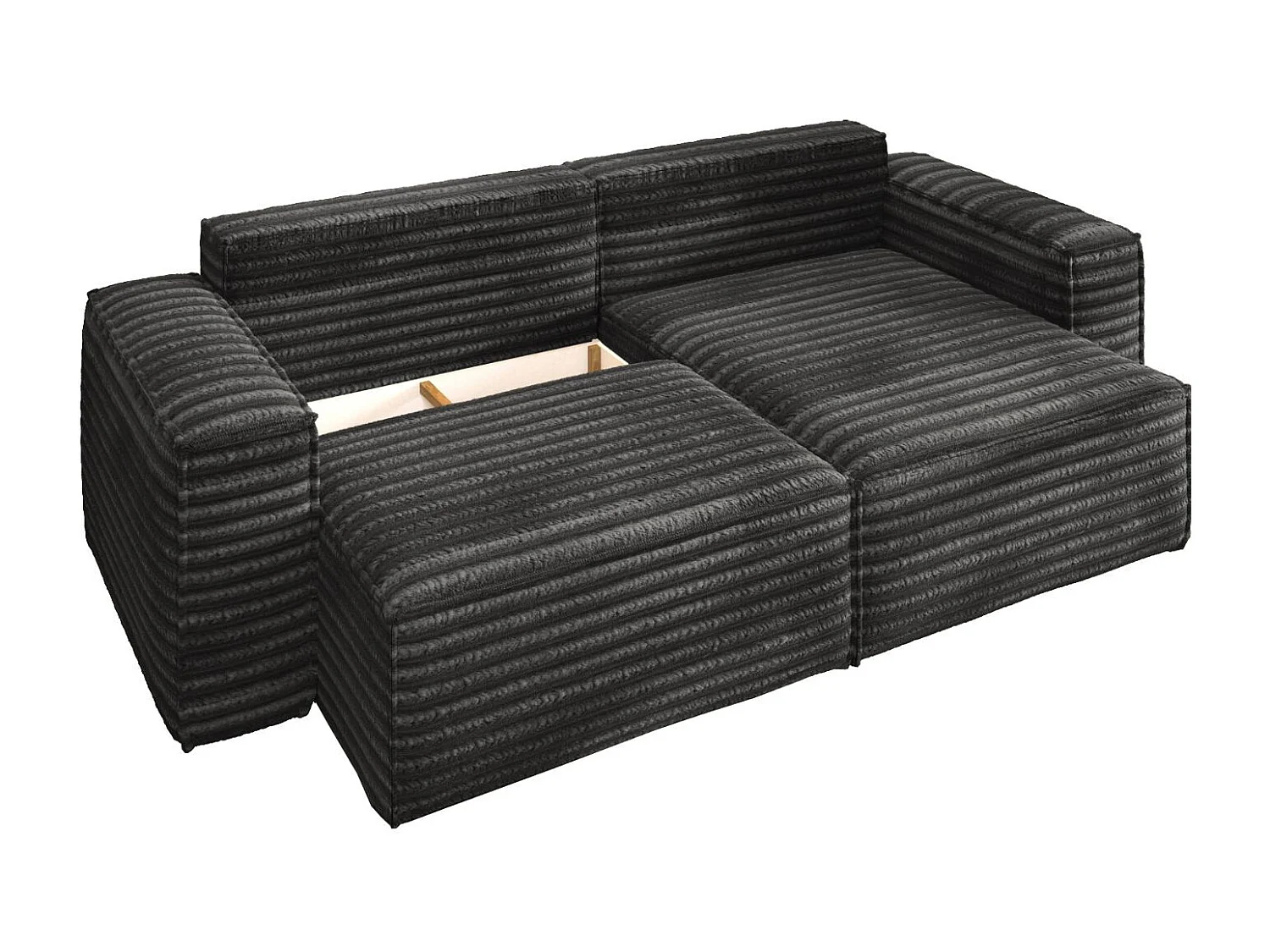 L-förmiges Bohoo-Ecksofa mit Schlaffunktion, Stoff Velo, Dunkelgrau, Rechts