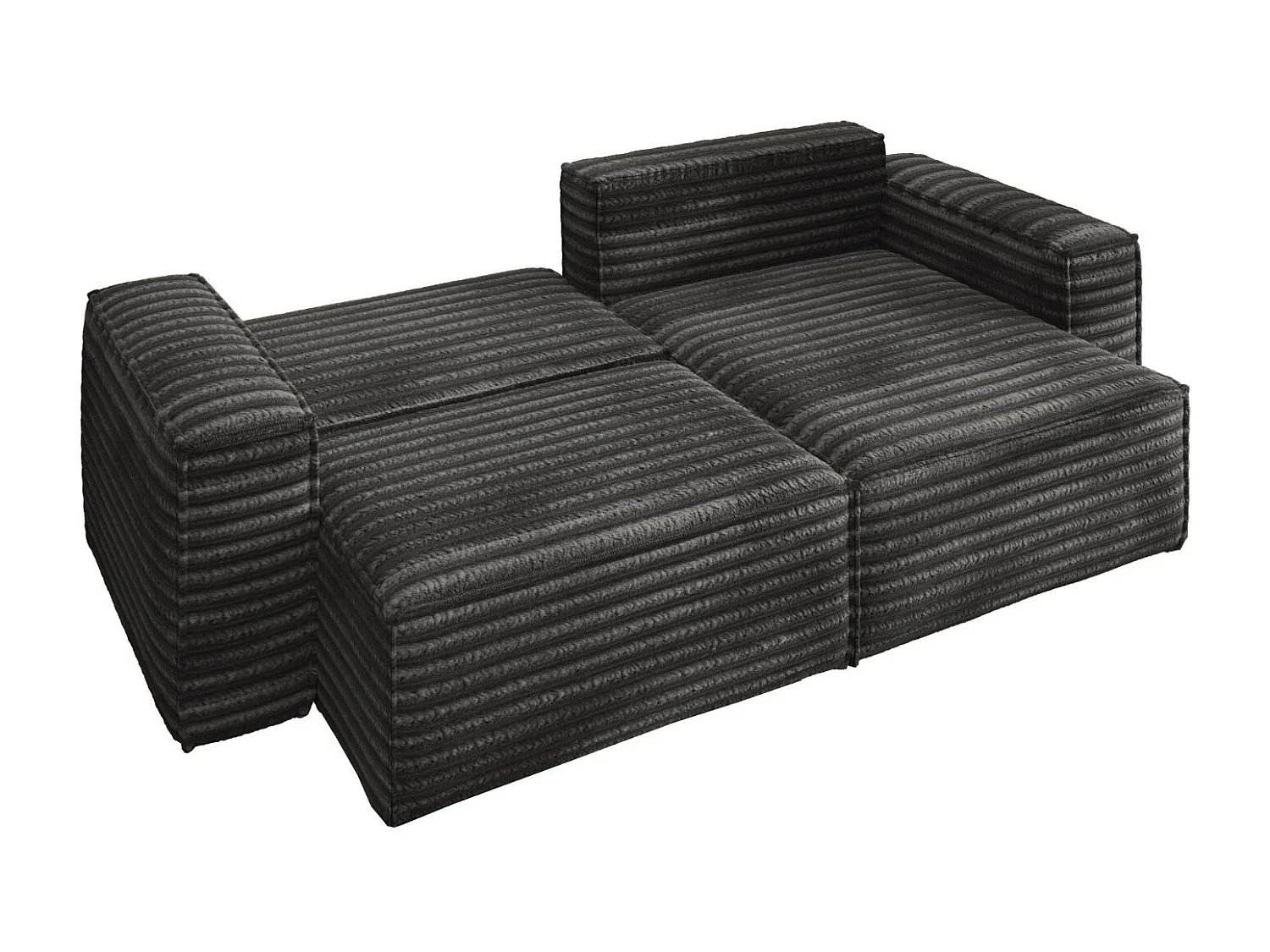 L-förmiges Bohoo-Ecksofa mit Schlaffunktion, Stoff Velo, Dunkelgrau, Rechts