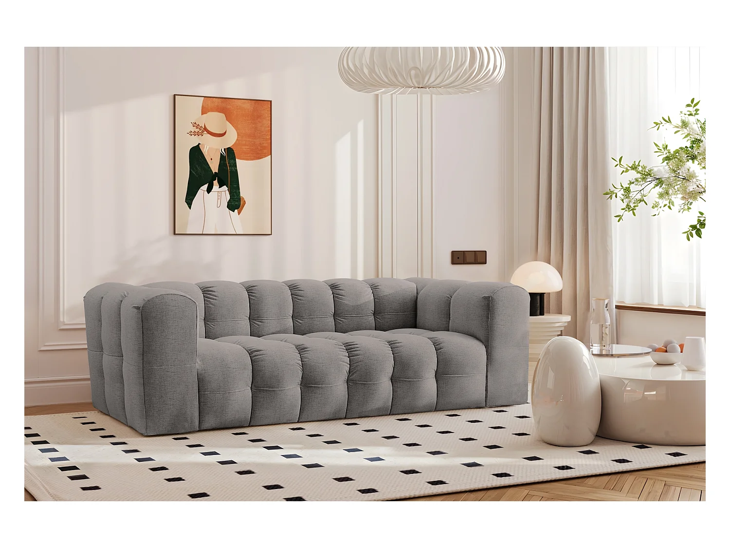 3-zitsbank, comfortbank BALOO, stof Schenille, grijs