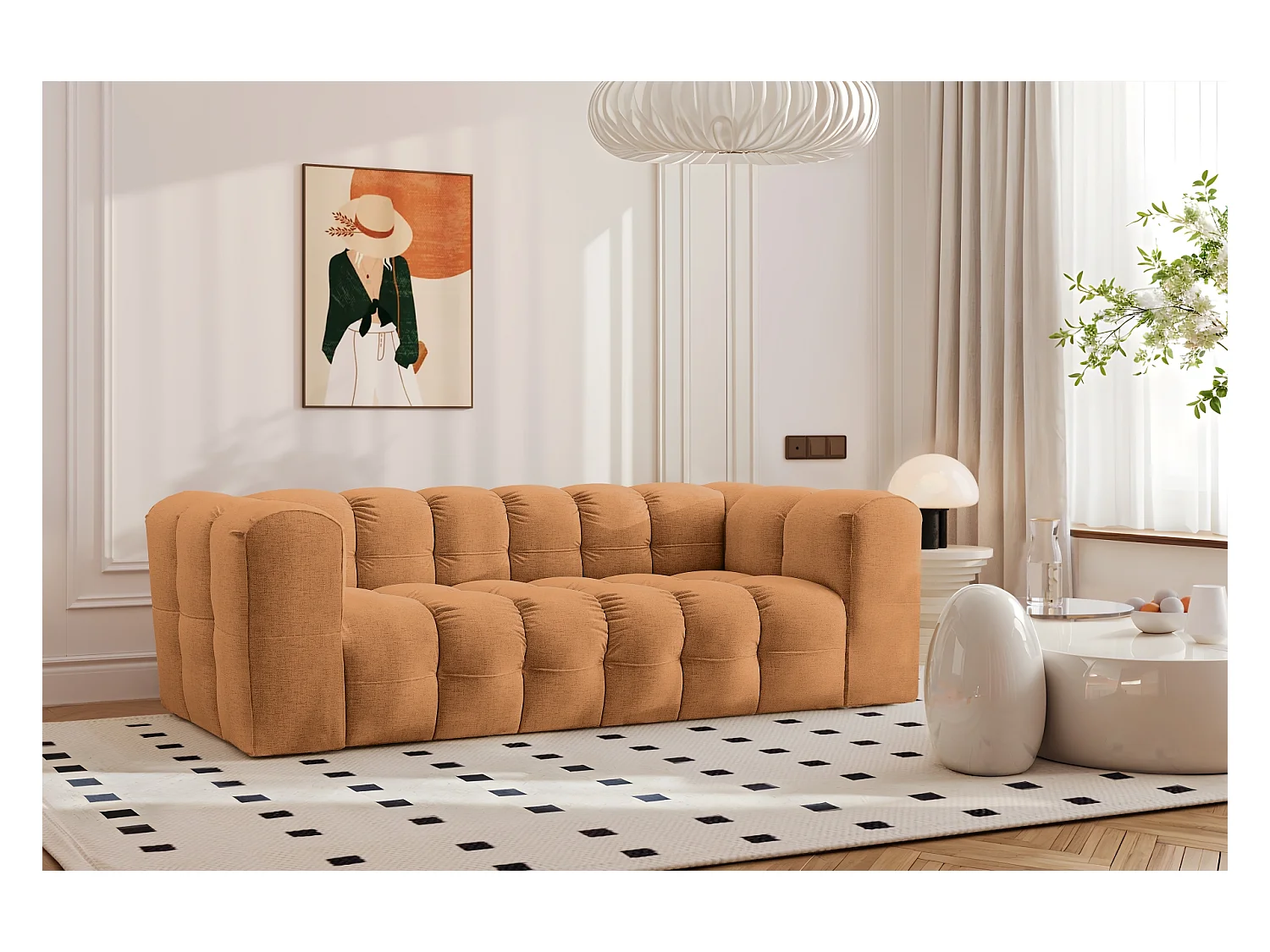 Sofa 3-Sitzer, Komfort Couch BALOO, stoff Schenille, Orange