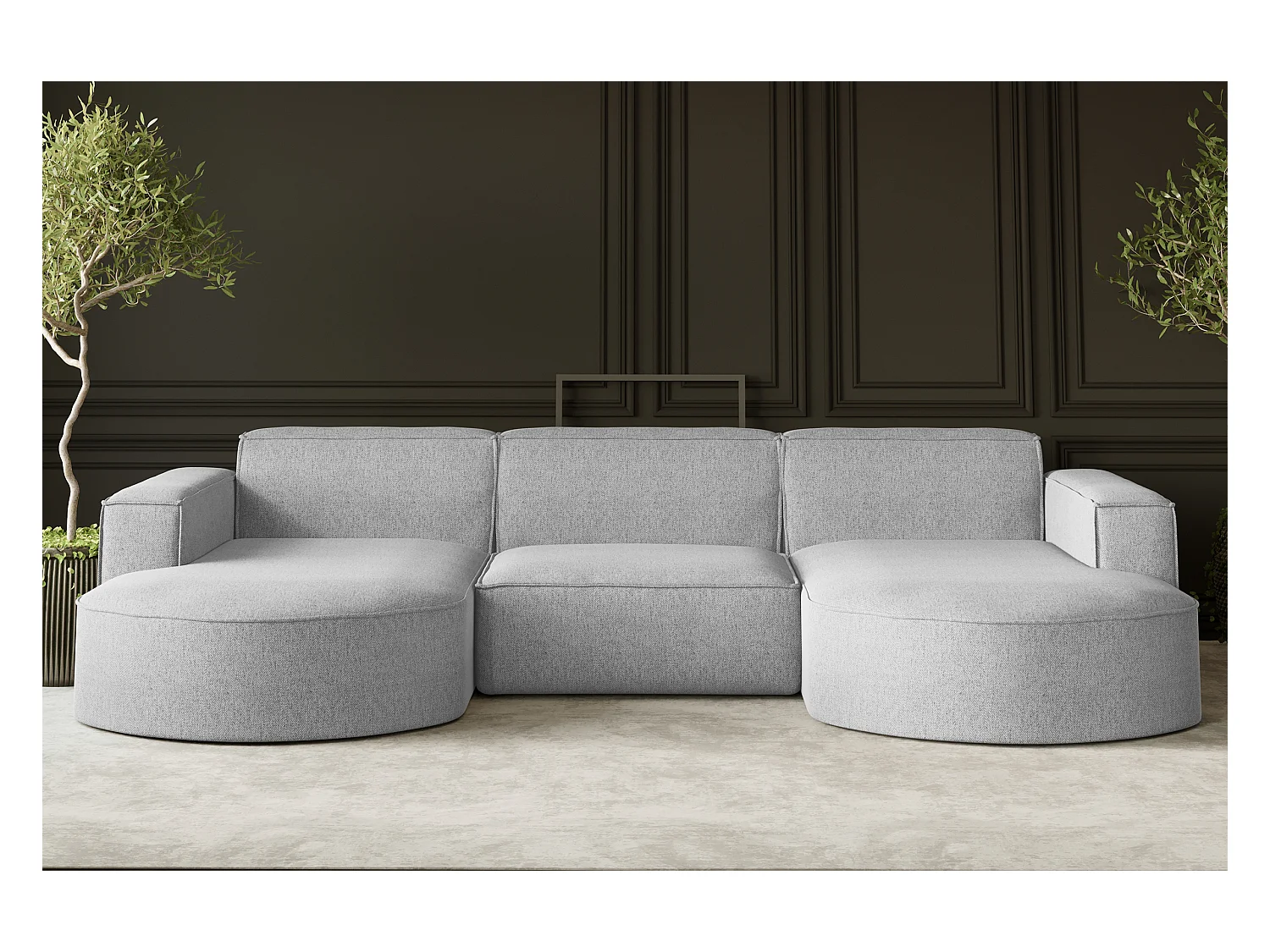 Canapé d'angle, forme U Modena, tissu Verita, gris