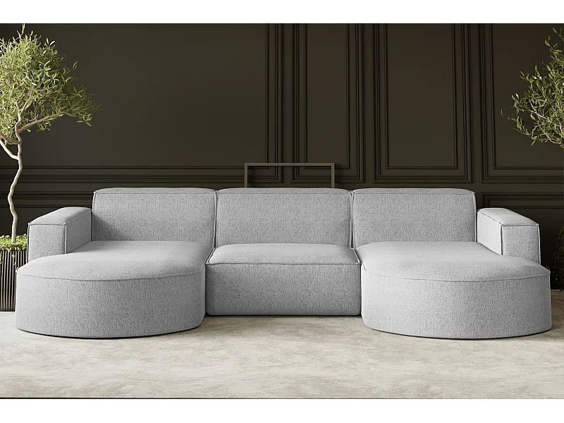 Canapé d'angle, forme U Modena, tissu Verita, gris