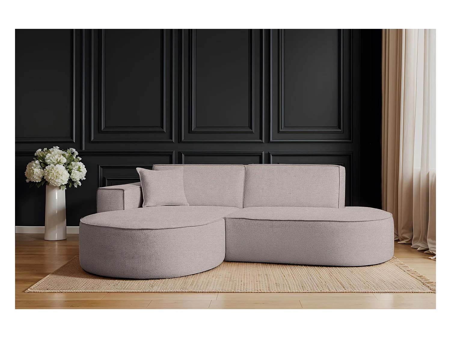 Canapé d'angle Modena Studio tissu Artico, beige droite