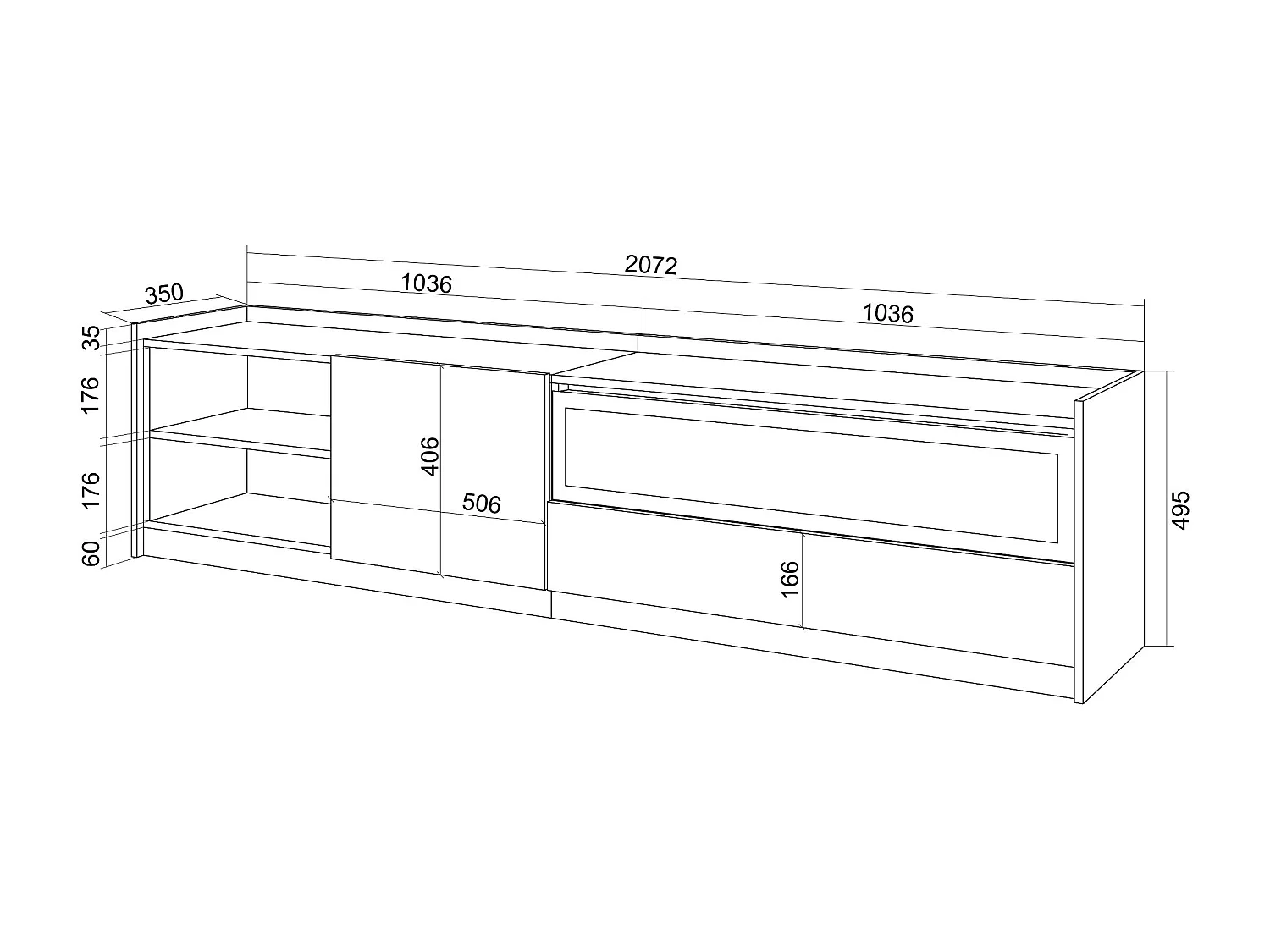 Meuble TV | Banc Télé, 207x50x37 cm, Pour les TV jusqu'à 80", Cheminée électrique, Noir et chêne