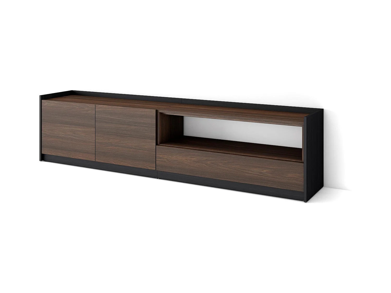 Meuble TV | Banc Télé, 207x50x37 cm, Pour les TV jusqu'à 80", Meubles de salon, Chêne foncé et Noir