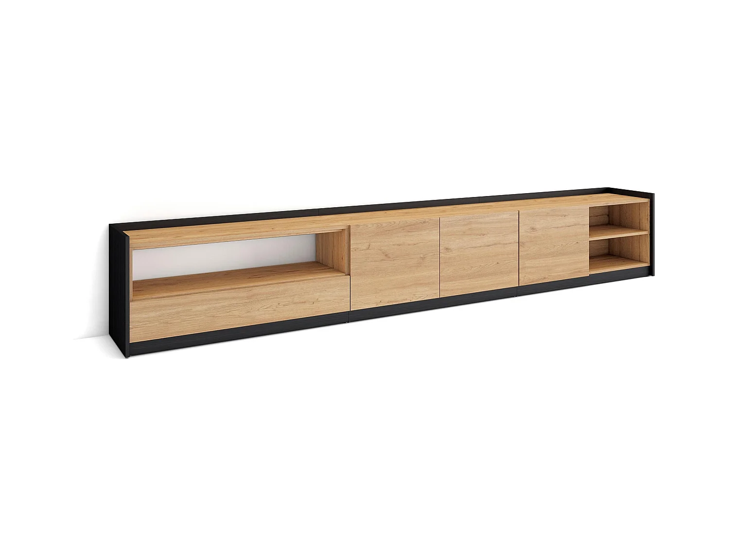 TV-Schrank, Lowboard, 310x50x37 cm, Für TV-Geräte bis zu 80", Fernsehtisch, Eiche Schwarz