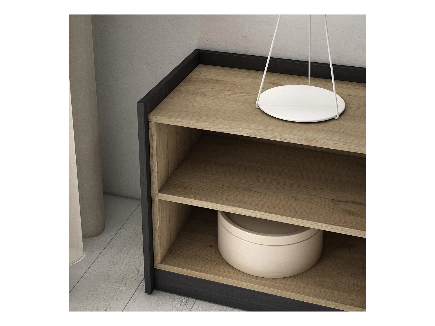 Meuble TV | Banc Télé, 310x50x37 cm, Pour les TV jusqu'à 80", Meubles de salon, Chêne et noir