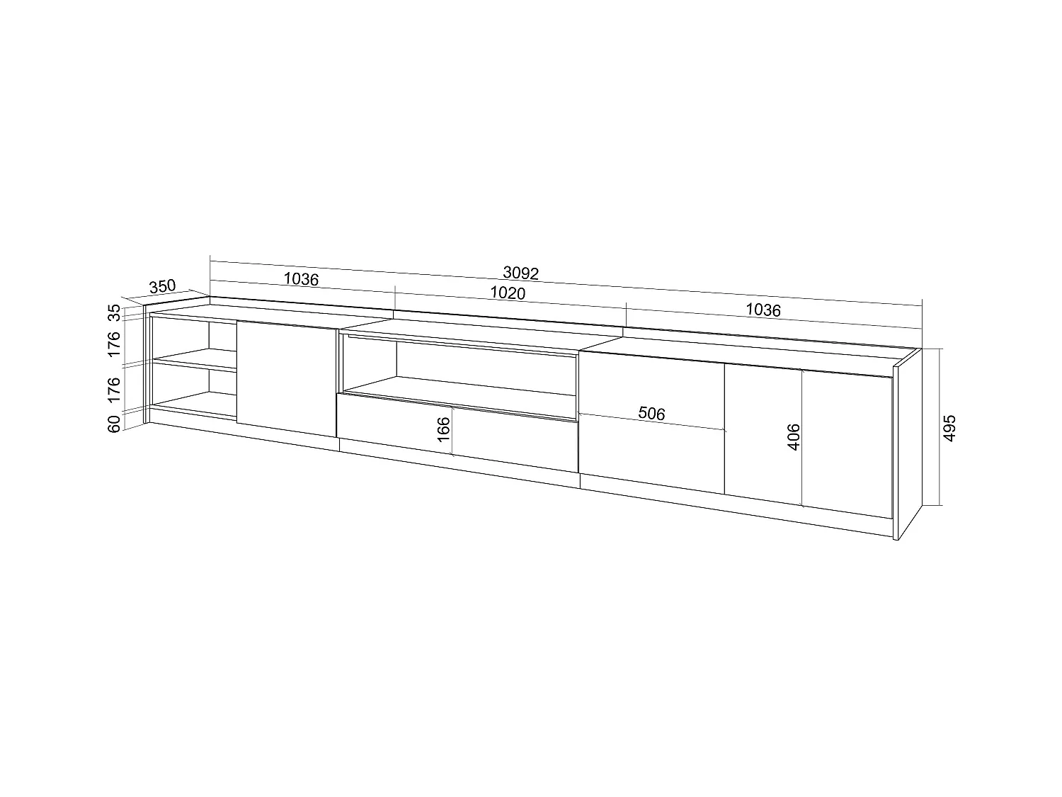 Meuble TV | Banc Télé, 310x50x37 cm, Pour les TV jusqu'à 80", Meubles de salon, Chêne et noir