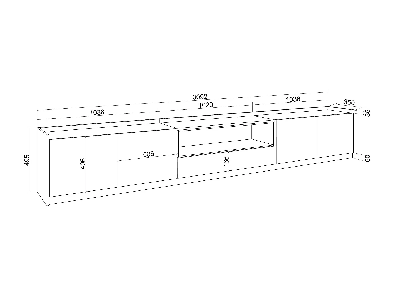 Meuble TV | Banc Télé, 310x50x37 cm, Pour les TV jusqu'à 80", Meubles de salon, Chêne foncé et Noir