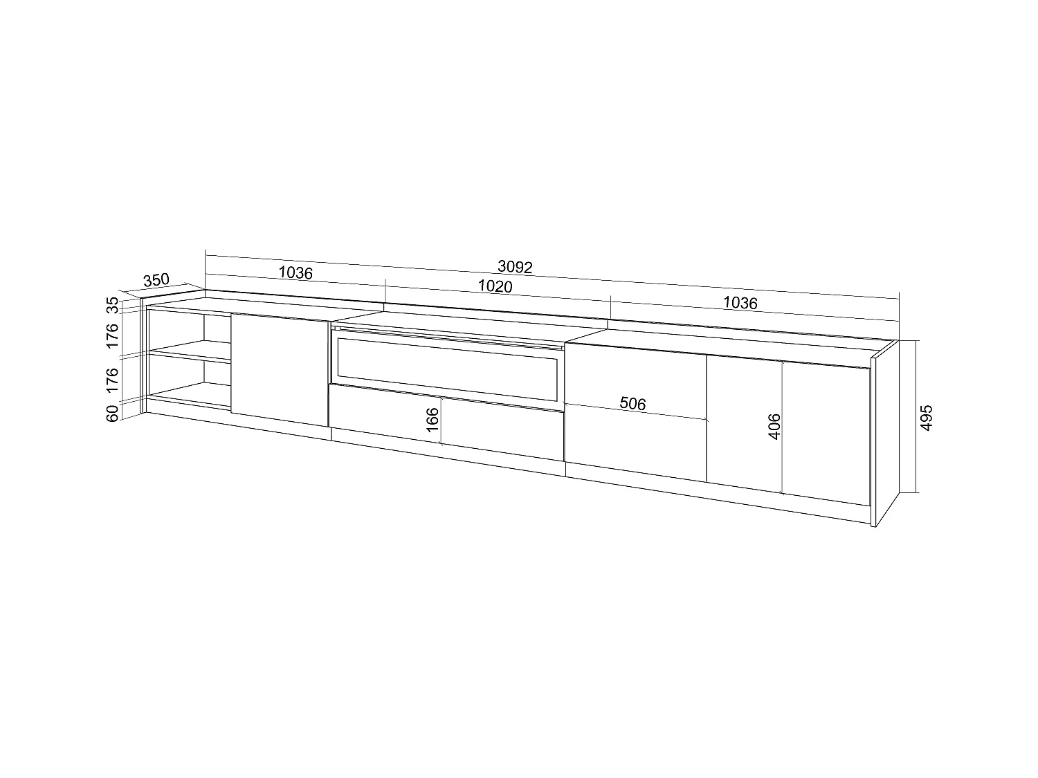 Meuble TV | Banc Télé, 310x50x37 cm, Pour les TV jusqu'à 80", Cheminée électrique, Noir et chêne