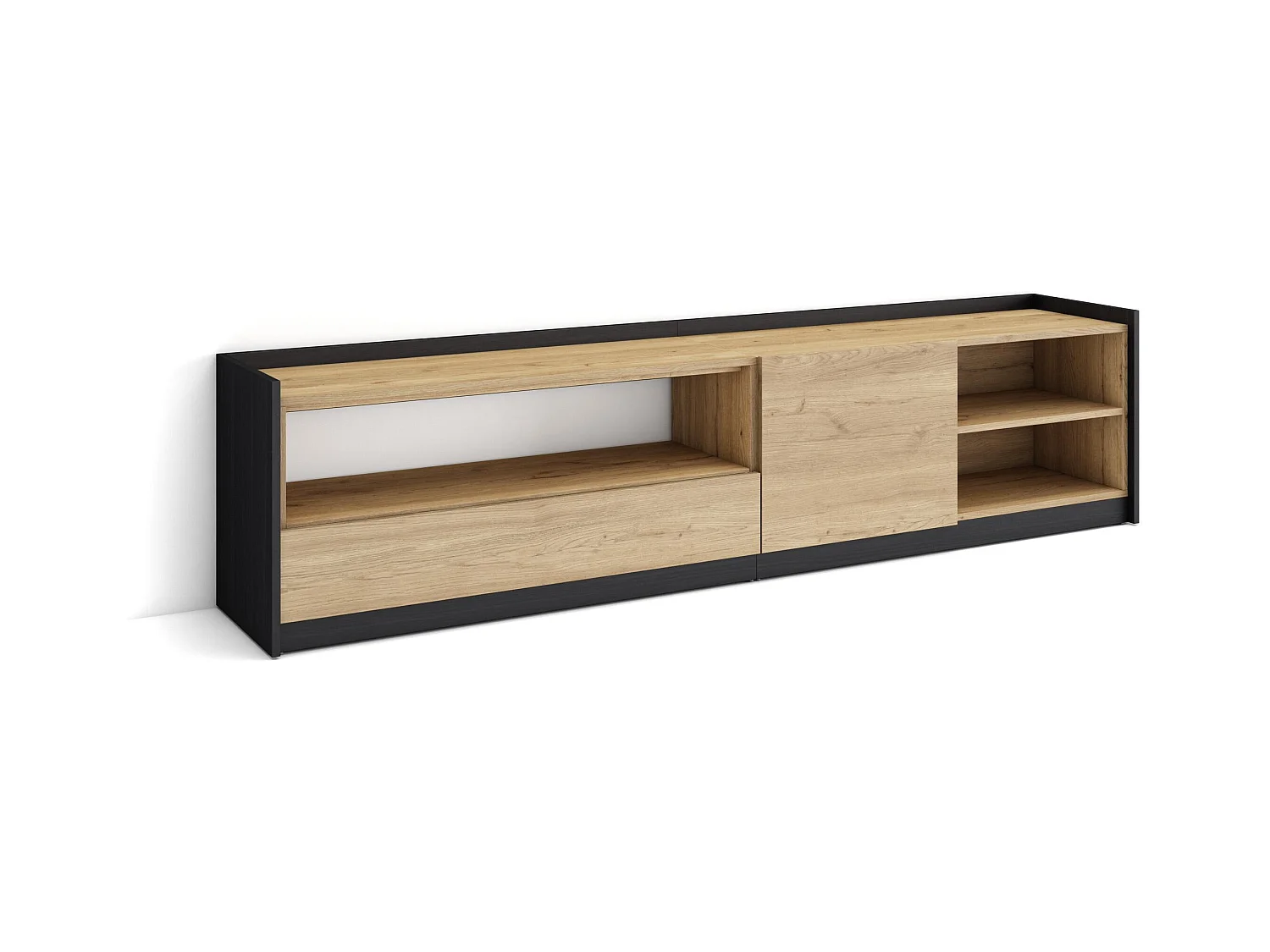 TV-Meubel, Lowboard, 207x50x37 cm, Voor tv's tot 80", TV-Tafel, Eiken/Zwart