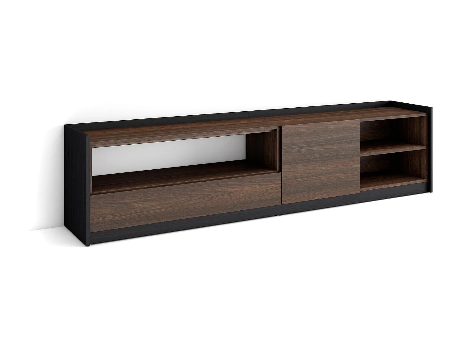 Meuble TV | Banc Télé, 207x50x37 cm, Pour les TV jusqu'à 80", Meubles de salon, Chêne foncé et Noir