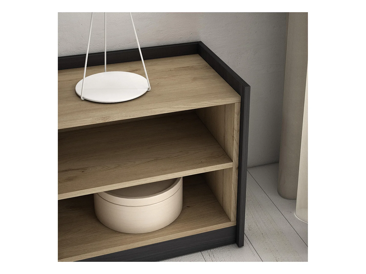 Meuble TV | Banc Télé, 310x50x37 cm, Pour les TV jusqu'à 80", Meubles de salon, Chêne et noir