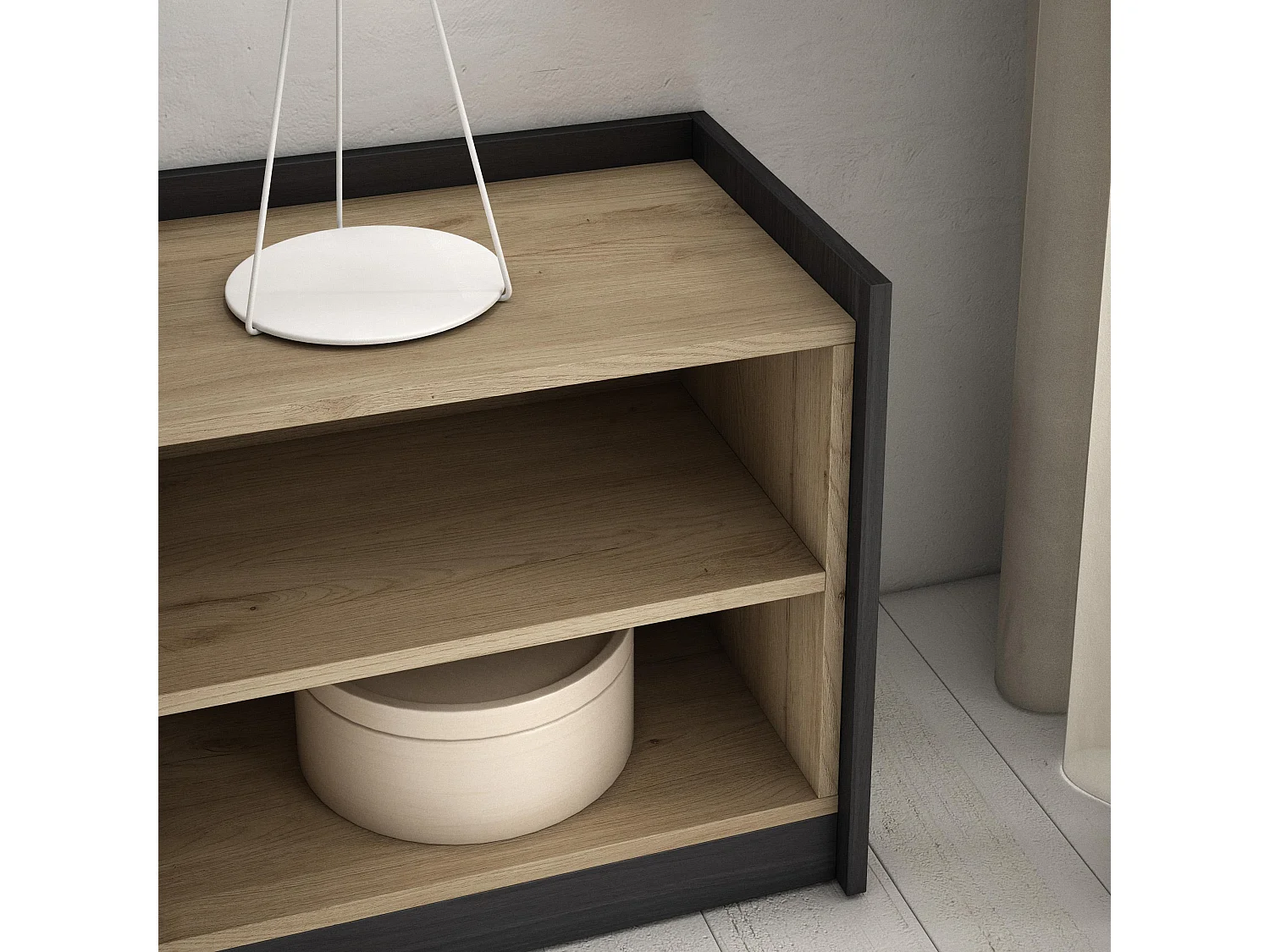 Meuble TV | Banc Télé, 310x50x37 cm, Pour les TV jusqu'à 80", Meubles de salon, Chêne et noir