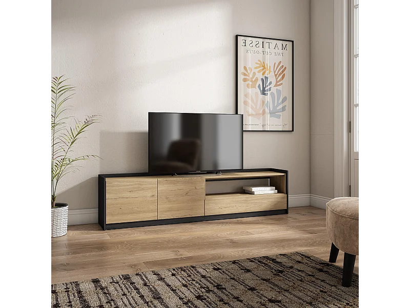 Móvel de TV, 207x50x37 cm, Para televisores até 80", Estante para TV, Carvalho e preto