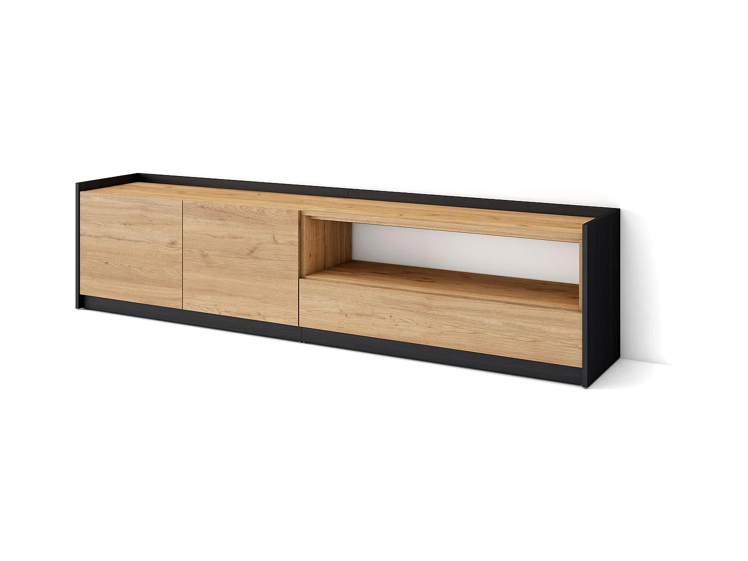 Meuble TV | Banc Télé, 207x50x37 cm, Pour les TV jusqu'à 80", Meubles de salon, Chêne et noir