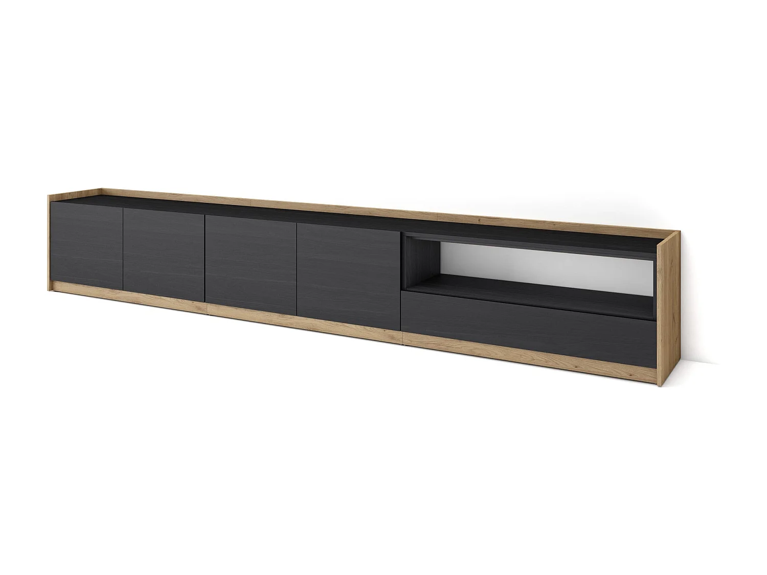 Mobile TV Soggiorno, 310x50x37 cm, Per TV fino a 80", Mobile Soggiorno, Nero e rovere