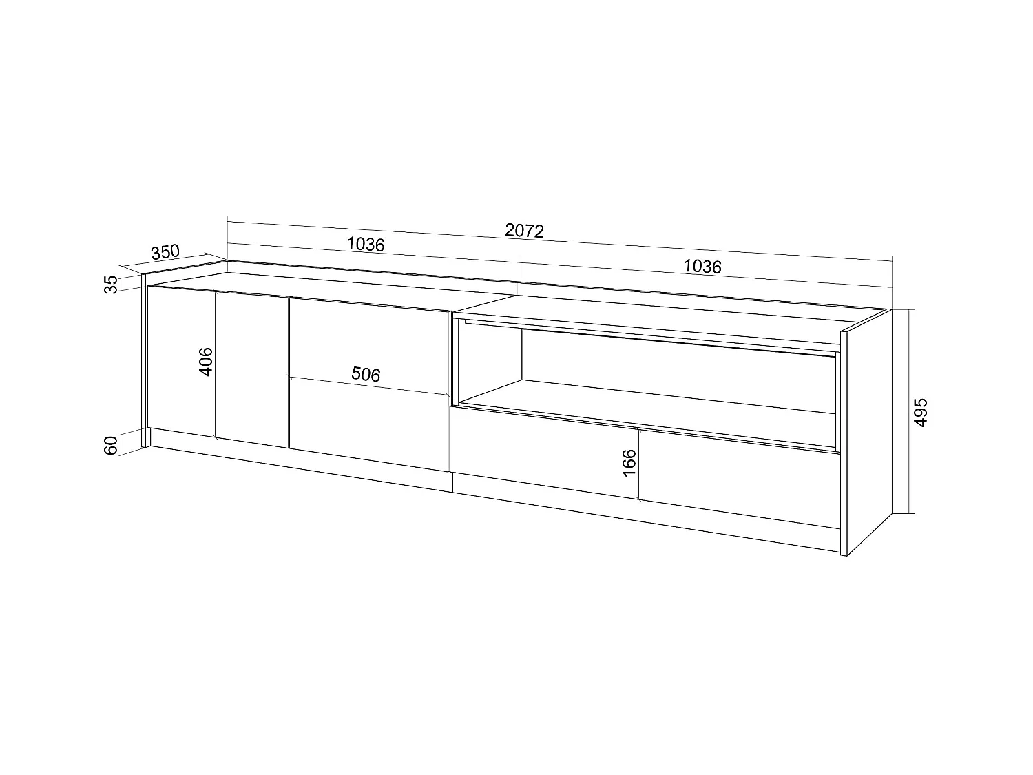 Meuble TV | Banc Télé, 207x50x37 cm, Pour les TV jusqu'à 80", Meubles de salon, Noir et chêne