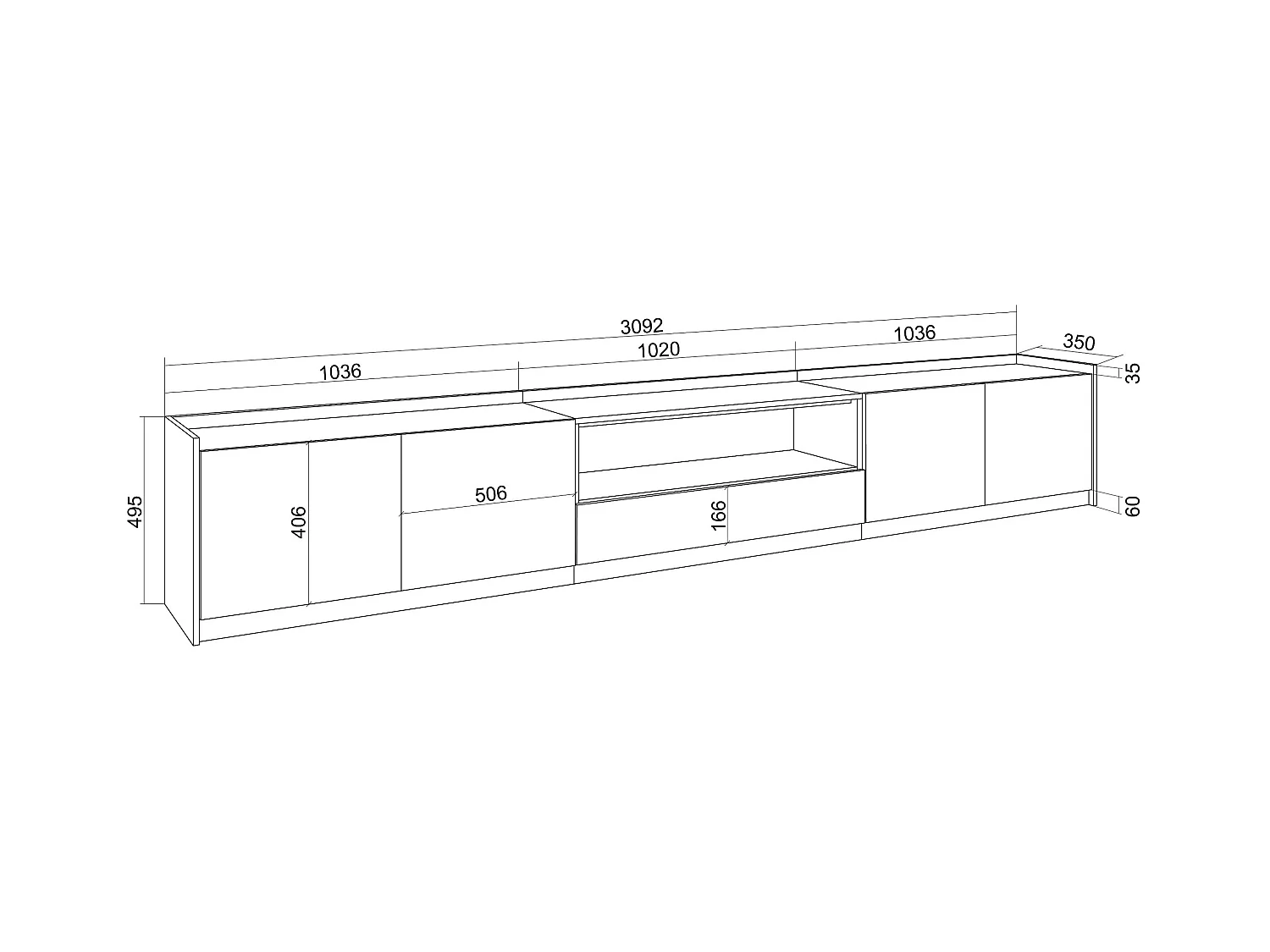 Meuble TV | Banc Télé, 310x50x37 cm, Pour les TV jusqu'à 80", Meubles de salon, Chêne et noir