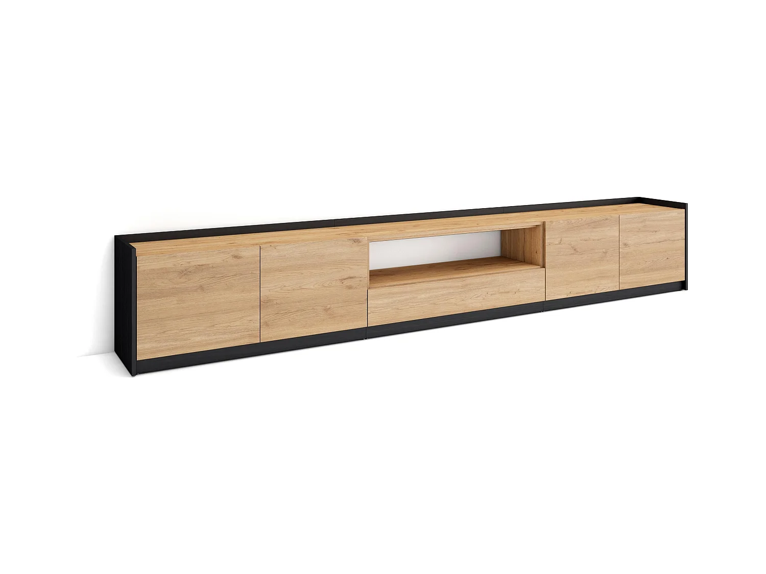 Móvel de TV, 310x50x37 cm, Para televisores até 80", Estante para TV, Carvalho e preto
