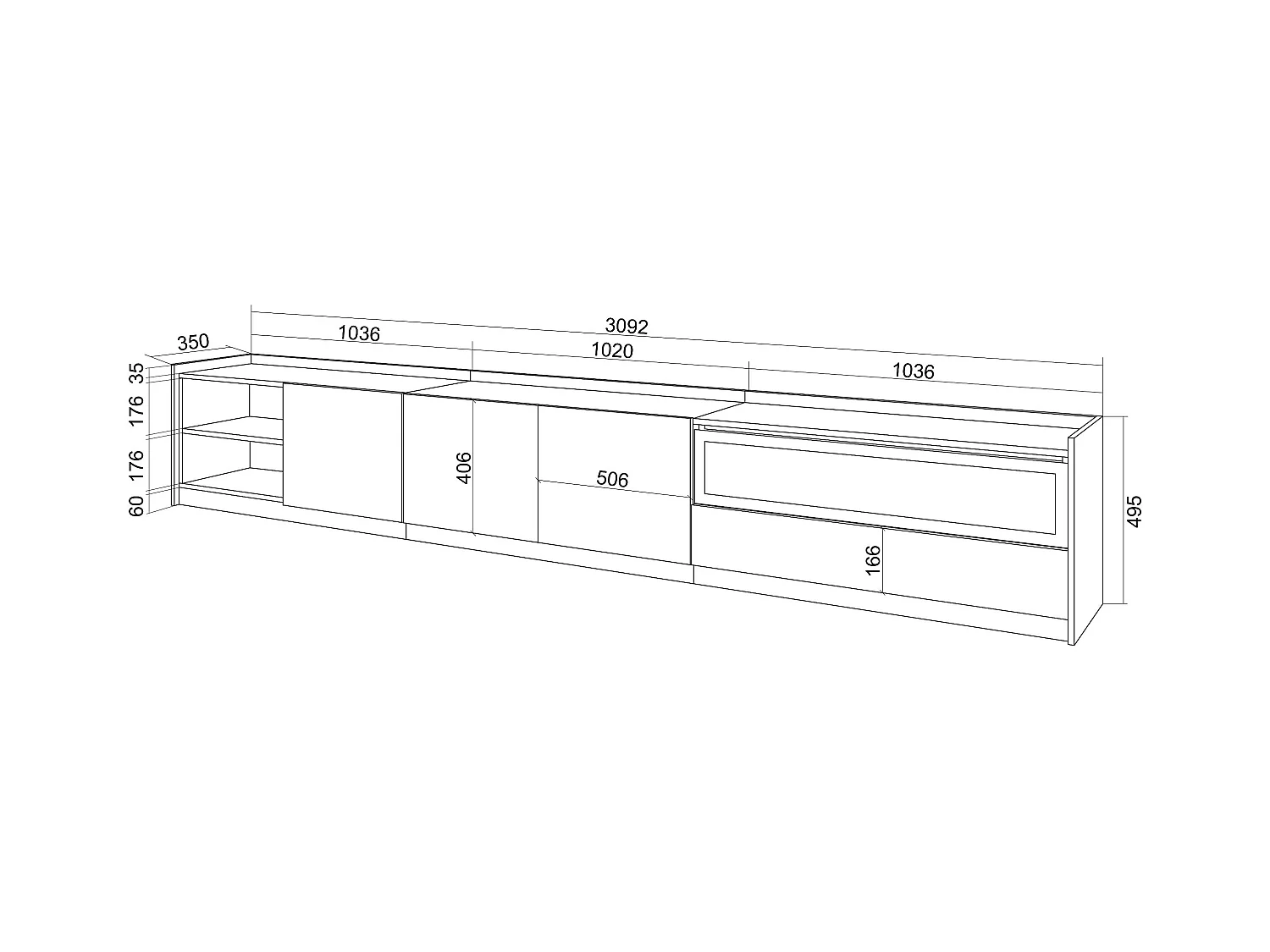 Mobile TV Soggiorno, 310x50x37 cm, Per TV fino a 80", Camino elettrico, Rovere scuro e Nero