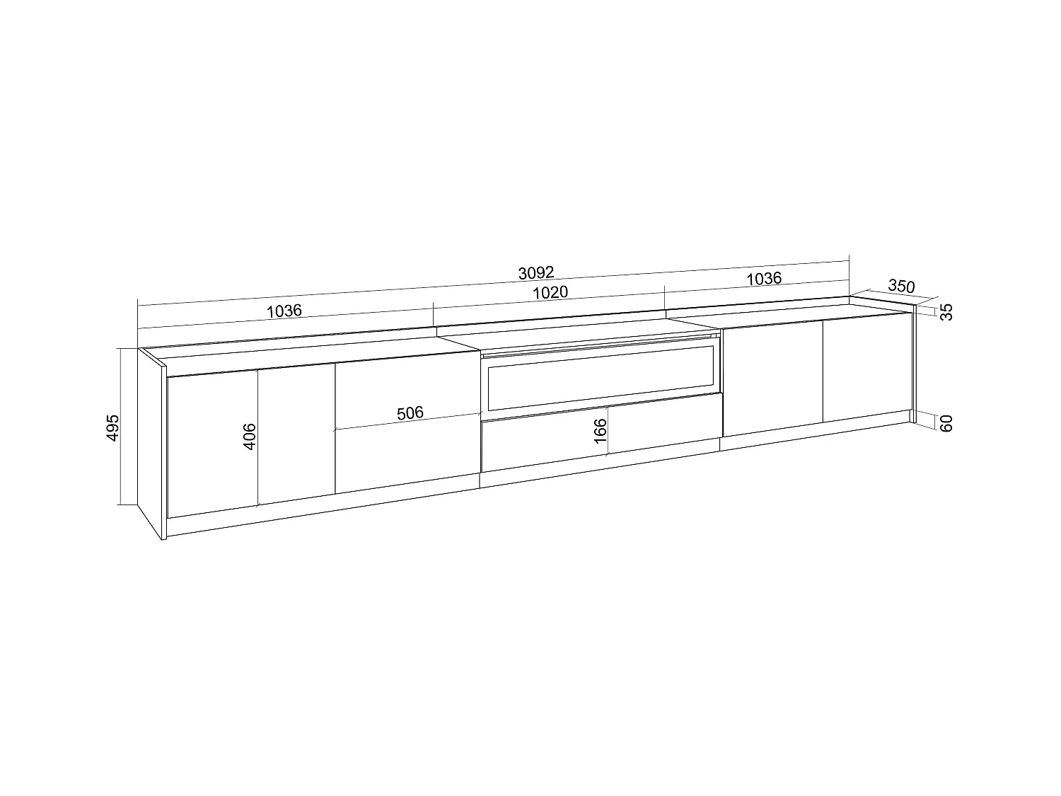 Mueble TV | Televisión, 310x50x37 cm, Para TV hasta 80", Chimenea eléctrica, Roble oscuro y Negro