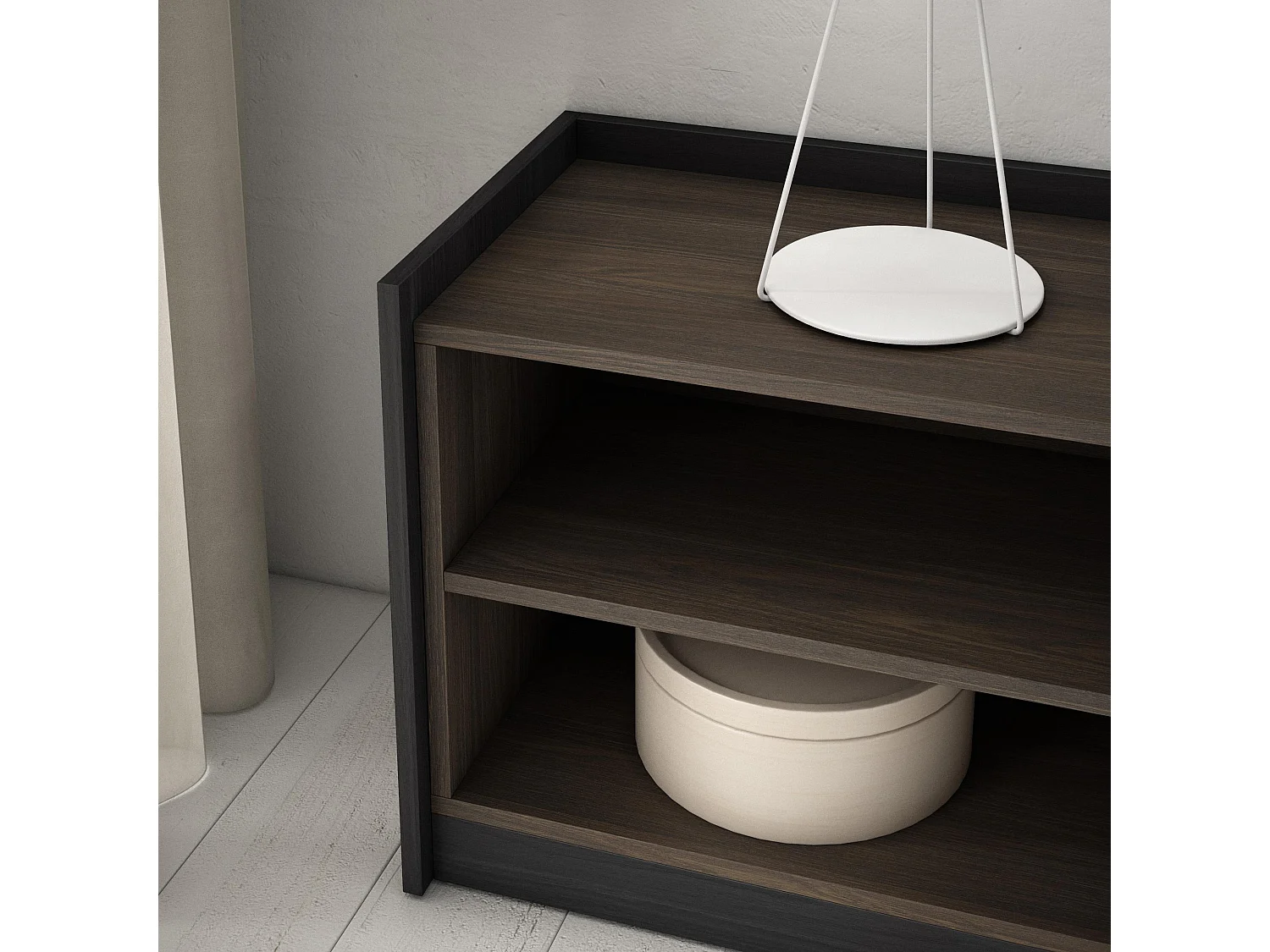 TV-Meubel, Lowboard, 310x50x37 cm, Voor tv's tot 80", Elektrische haard, Donkere eik en Zwart