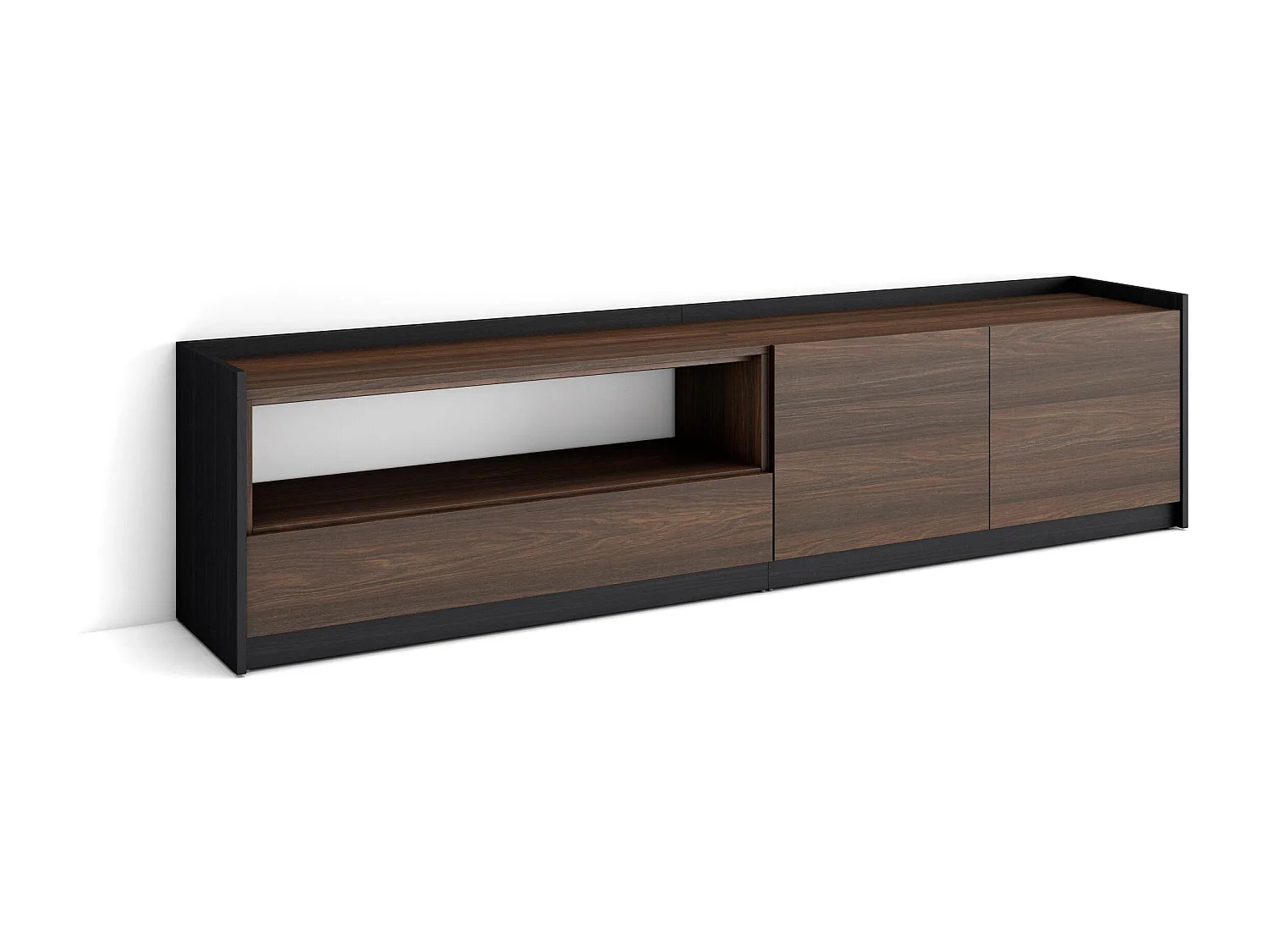 Meuble TV | Banc Télé, 207x50x37 cm, Pour les TV jusqu'à 80", Meubles de salon, Chêne foncé et Noir