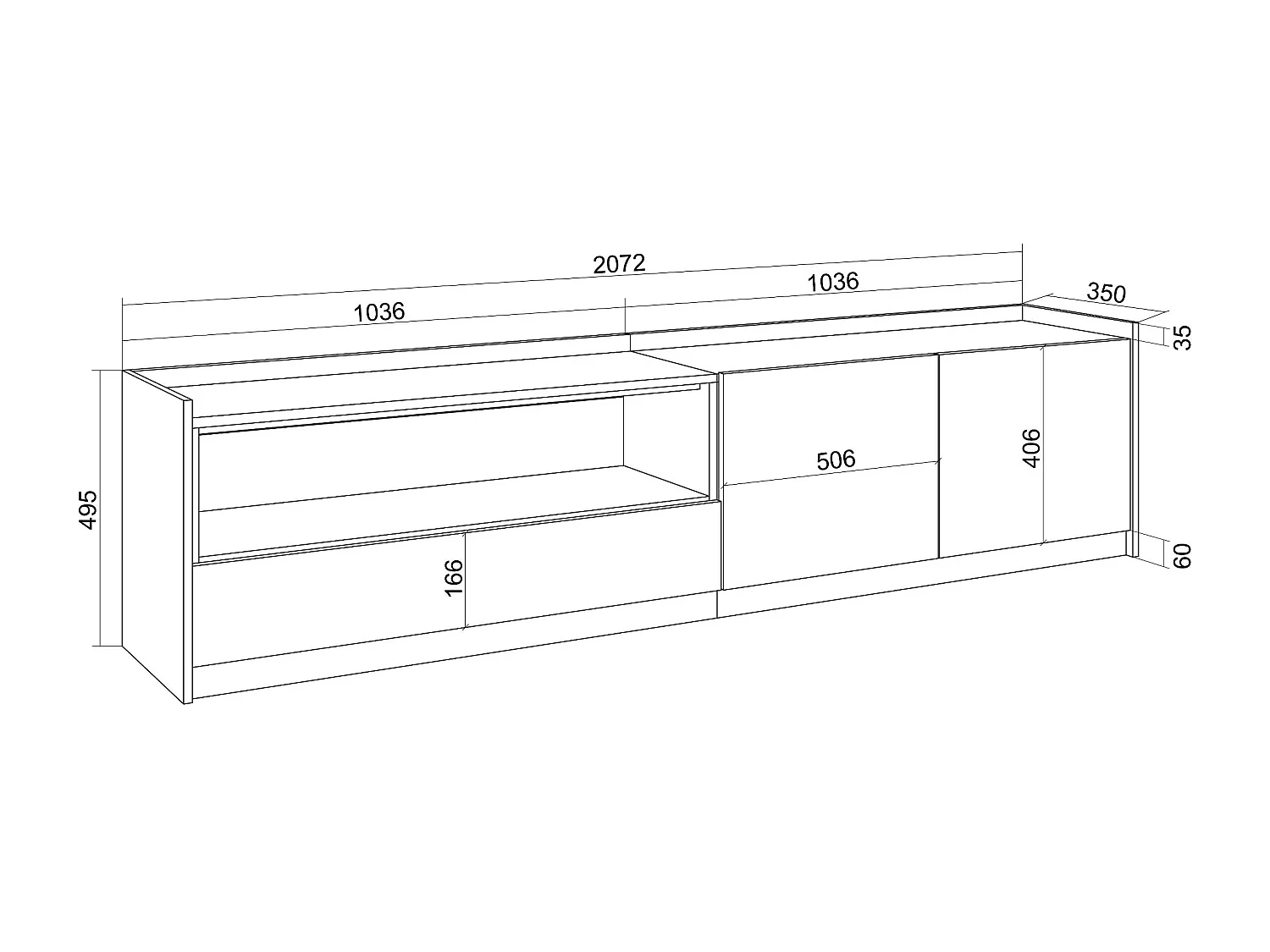 Meuble TV | Banc Télé, 207x50x37 cm, Pour les TV jusqu'à 80", Meubles de salon, Chêne foncé et Noir