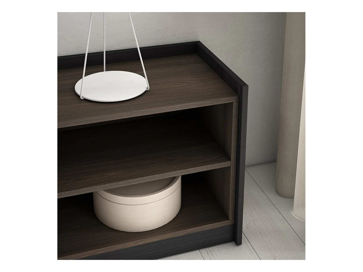 TV-Schrank, Lowboard, 310x50x37 cm, Für TV-Geräte bis zu 80", Fernsehtisch, Dunkler Eiche und Schwarz