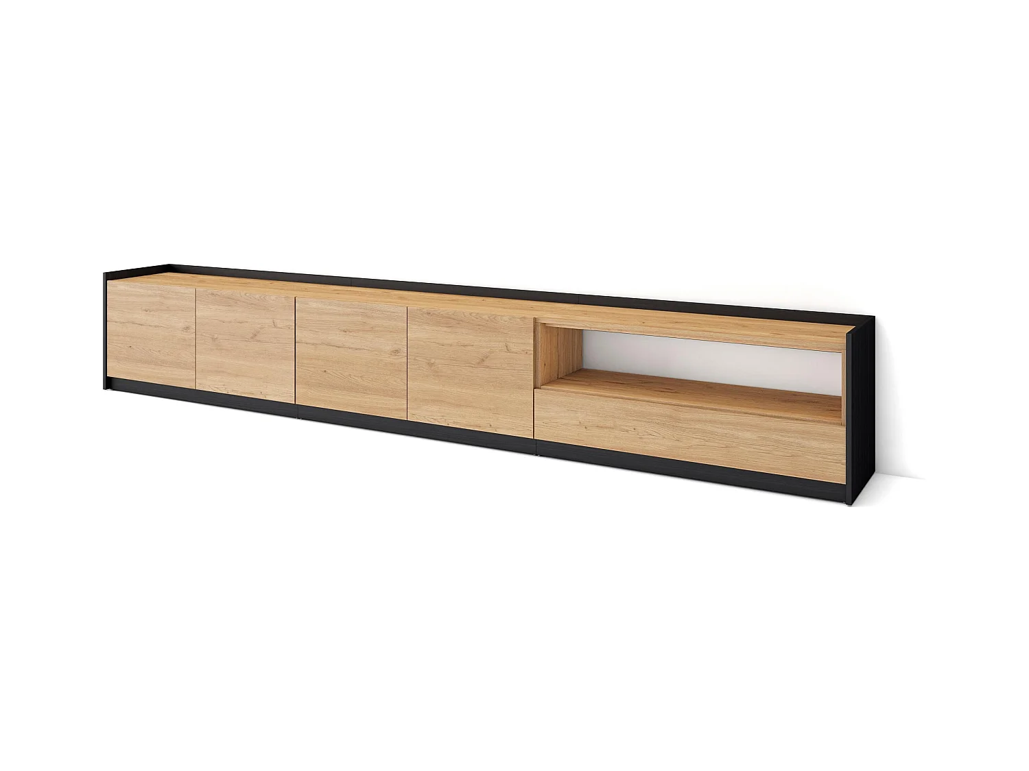 Móvel de TV, 310x50x37 cm, Para televisores até 80", Estante para TV, Carvalho e preto