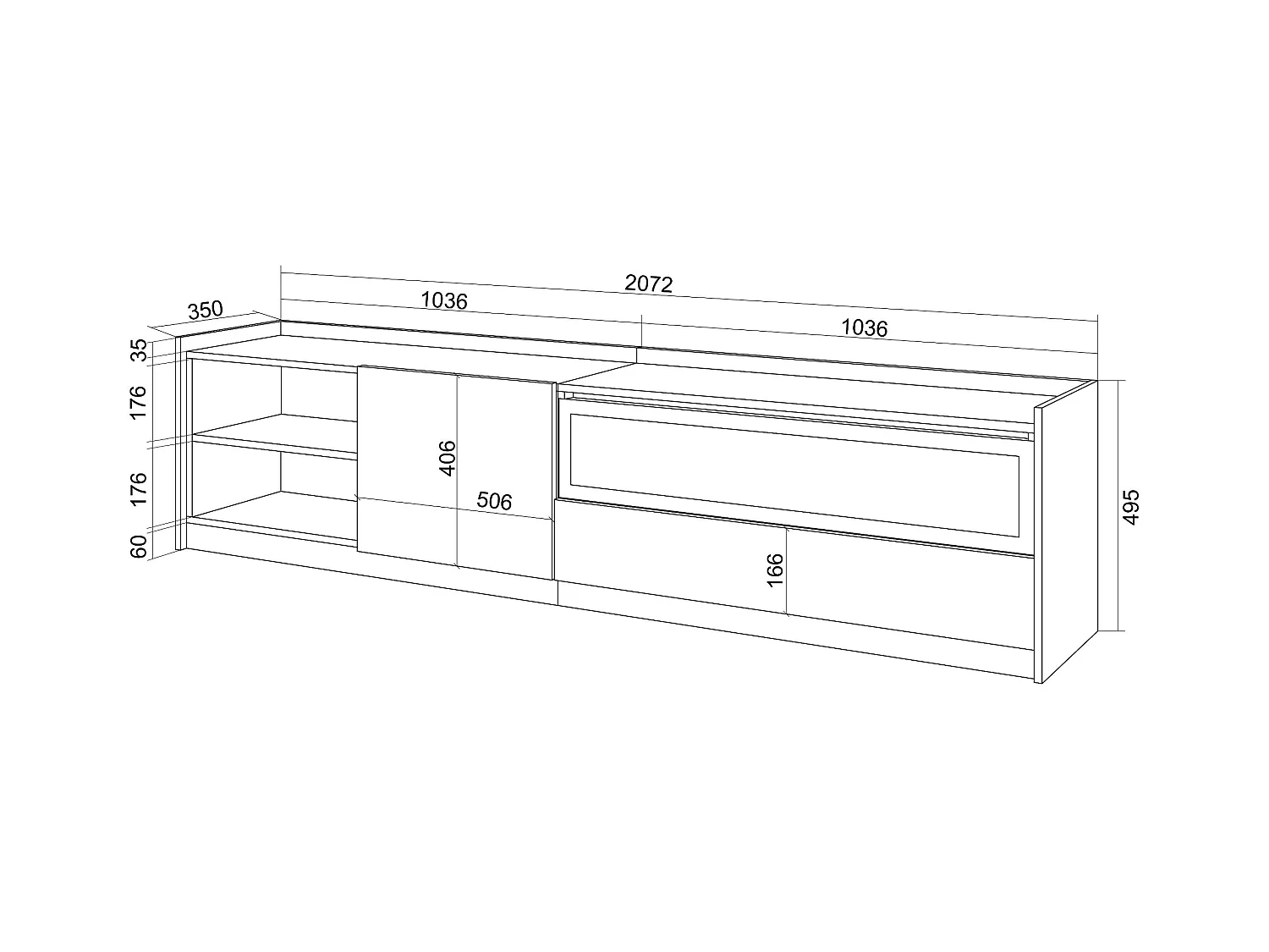 Meuble TV | Banc Télé, 207x50x37 cm, Pour les TV jusqu'à 80", Cheminée électrique, Chêne et noir