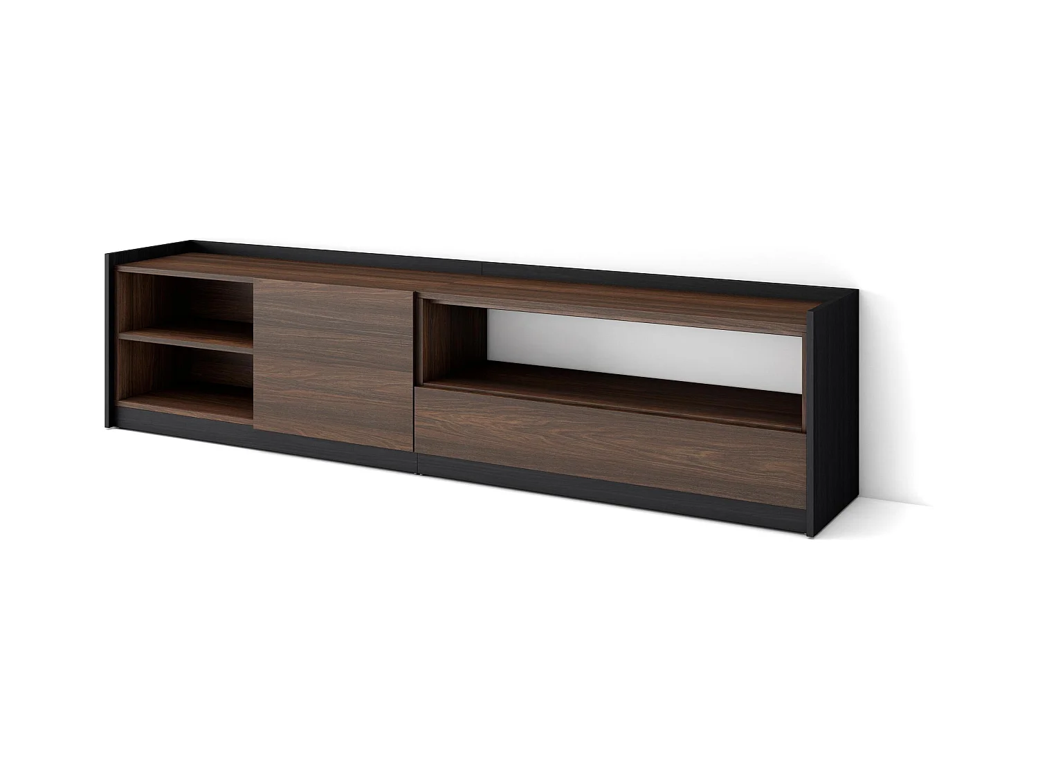 TV-Schrank, Lowboard, 207x50x37 cm, Für TV-Geräte bis zu 80", Fernsehtisch, Dunkler Eiche und Schwarz
