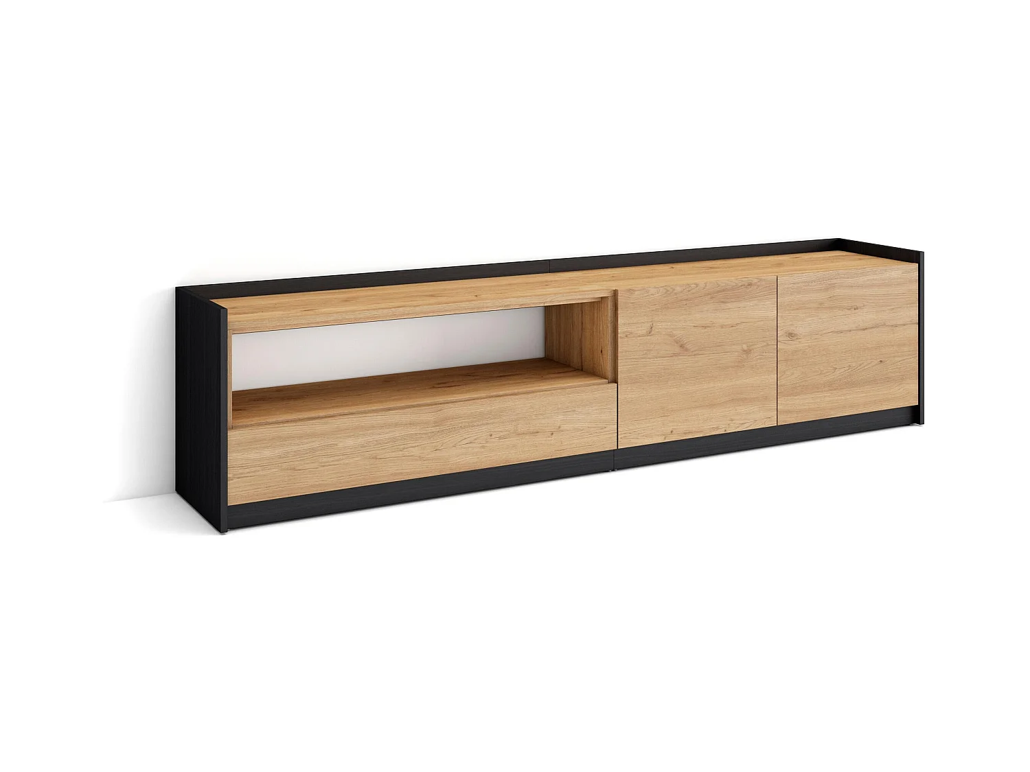 Meuble TV | Banc Télé, 207x50x37 cm, Pour les TV jusqu'à 80", Meubles de salon, Chêne et noir