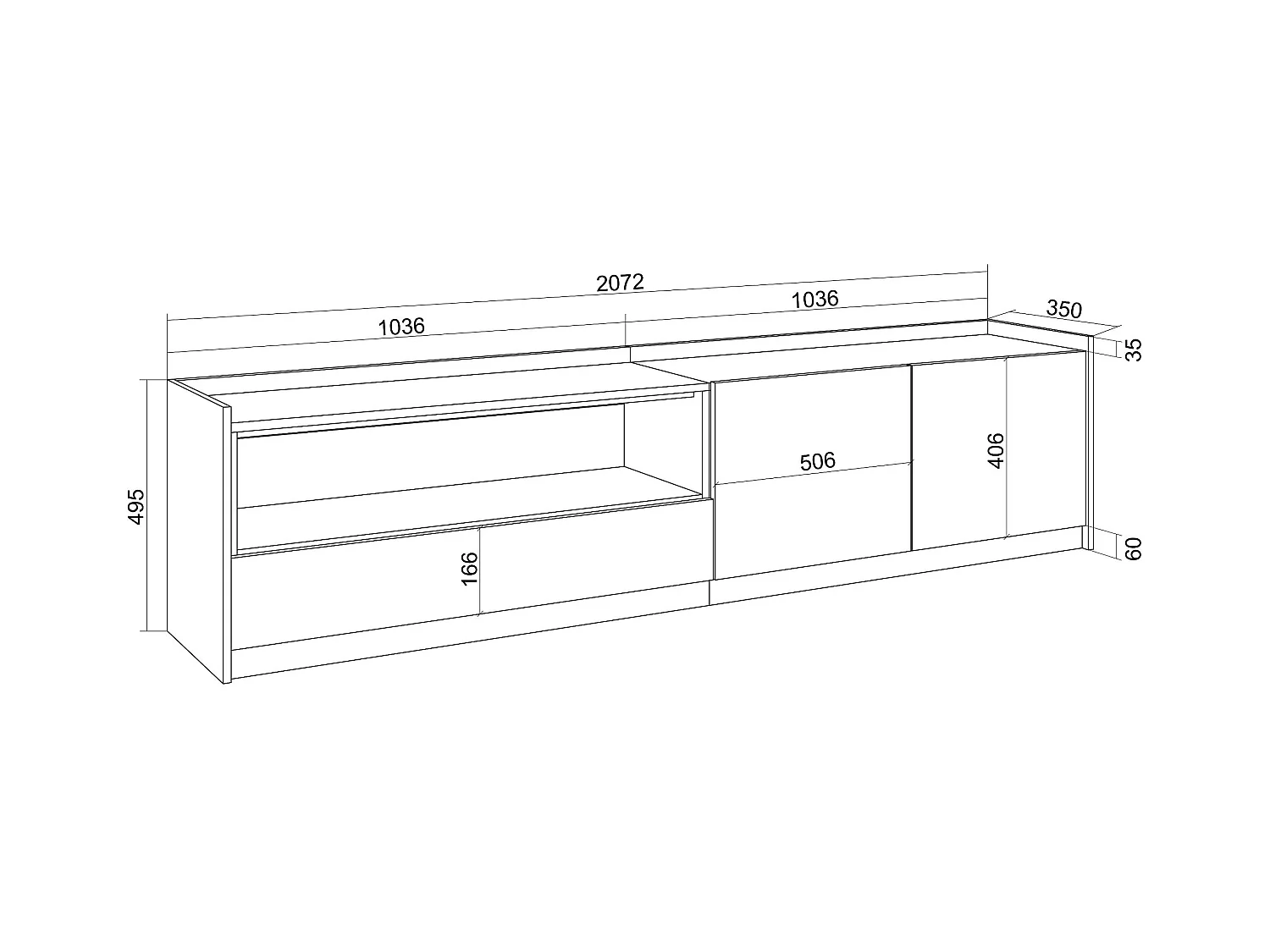Meuble TV | Banc Télé, 207x50x37 cm, Pour les TV jusqu'à 80", Meubles de salon, Chêne et noir