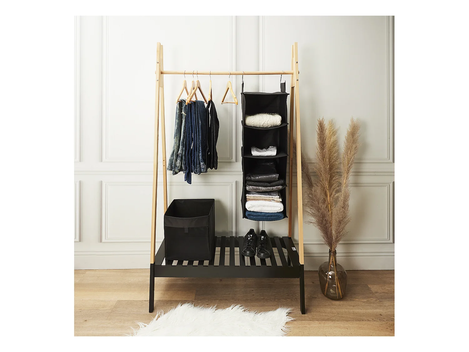 Rangement Suspendu Pliable 30x80cm Noir