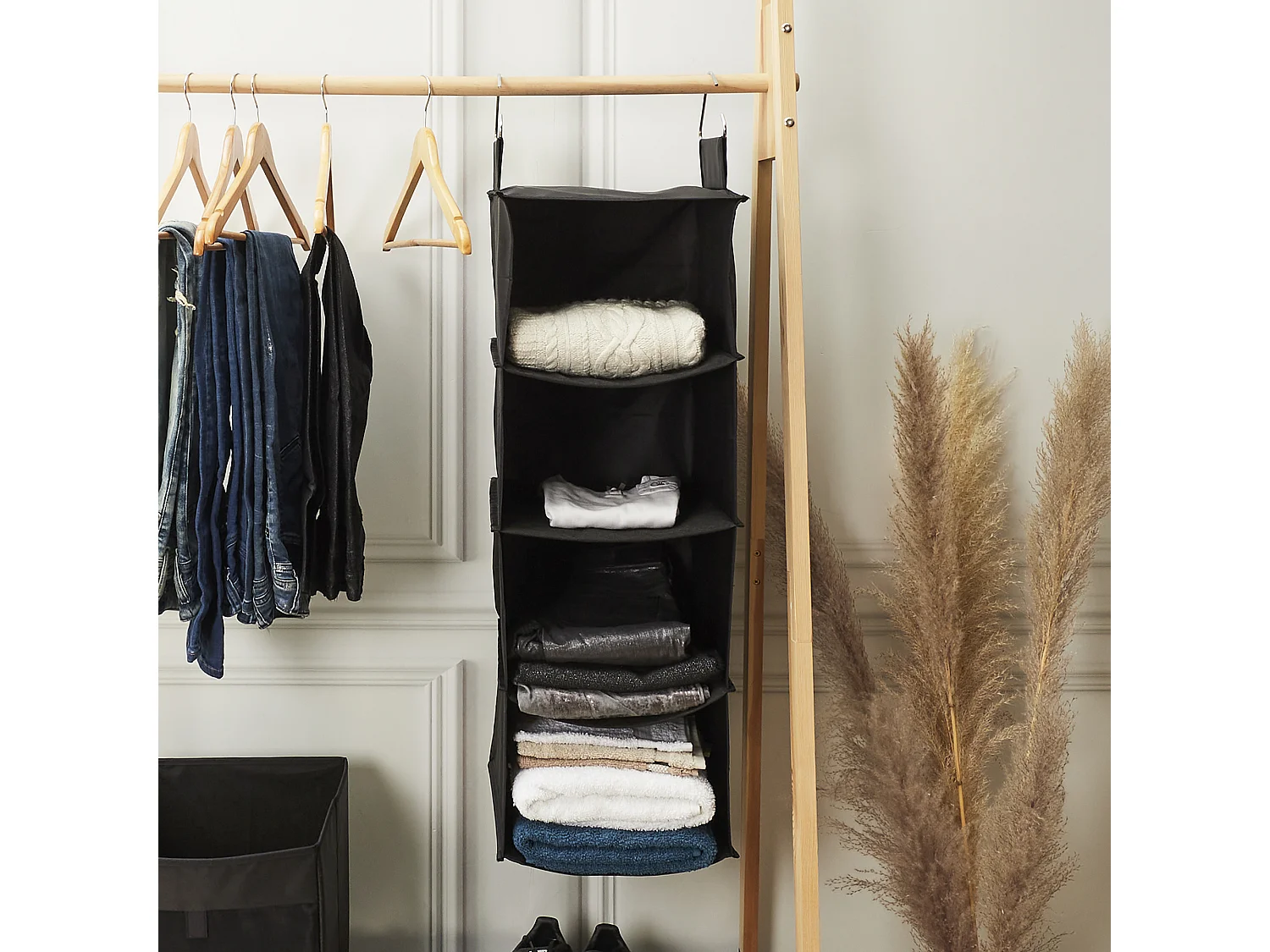 Rangement Suspendu Pliable 30x80cm Noir